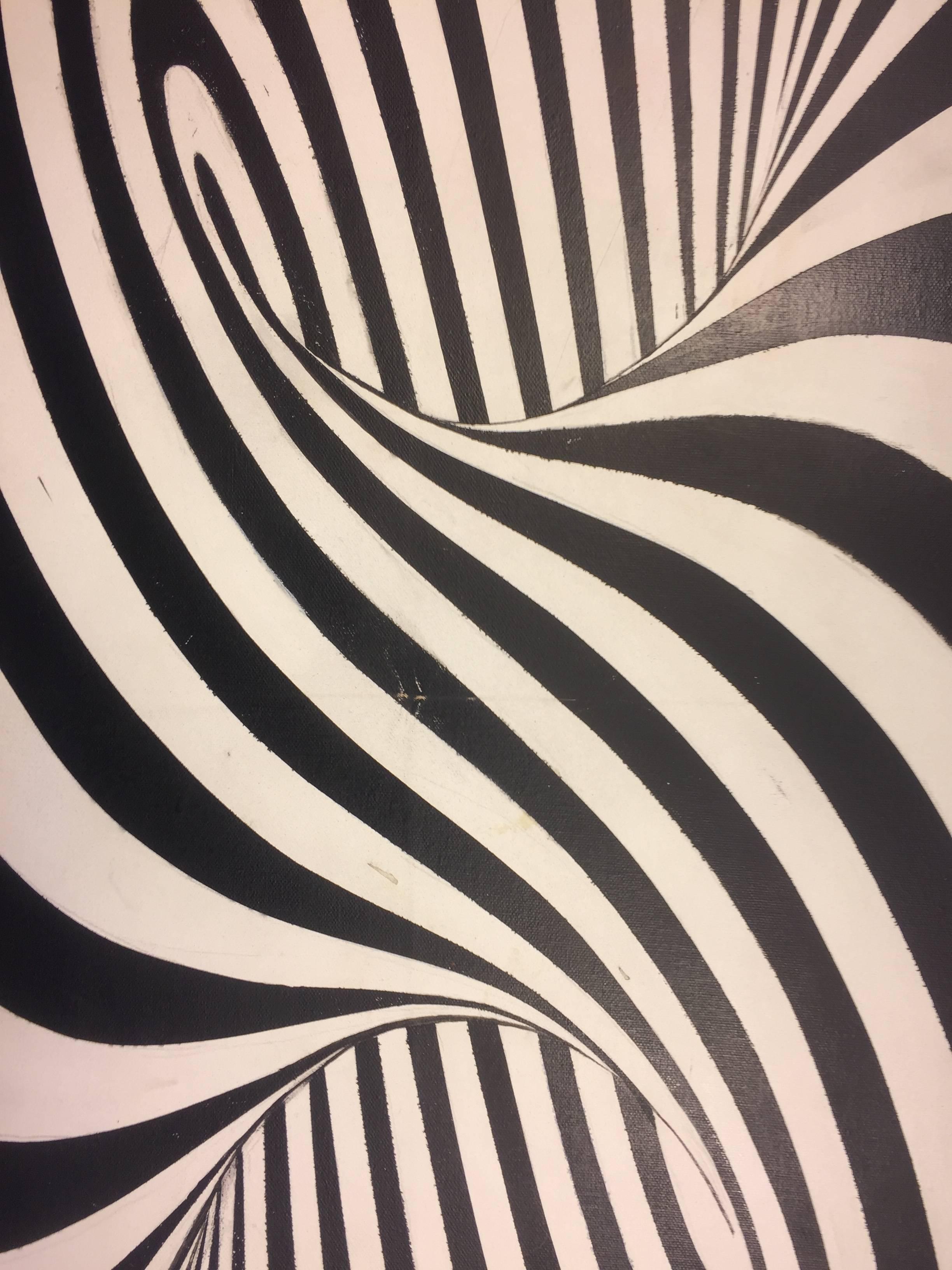 Dramatic Op Art Zebra Pattern Painting in the Manner of Victor Vasarely For Sale 1