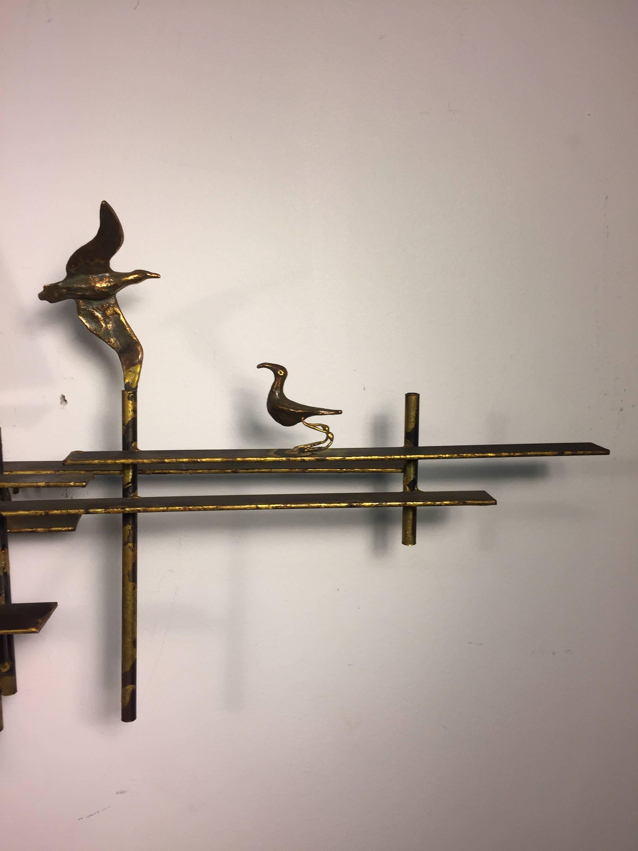 Fantastic Brutalist Curtis Jere Wall Sculpture of Sailboats and Birds For Sale 1