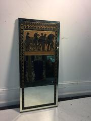 Fabulous Art Deco Mirror with Greco-Roman Horse and Chariot Scene