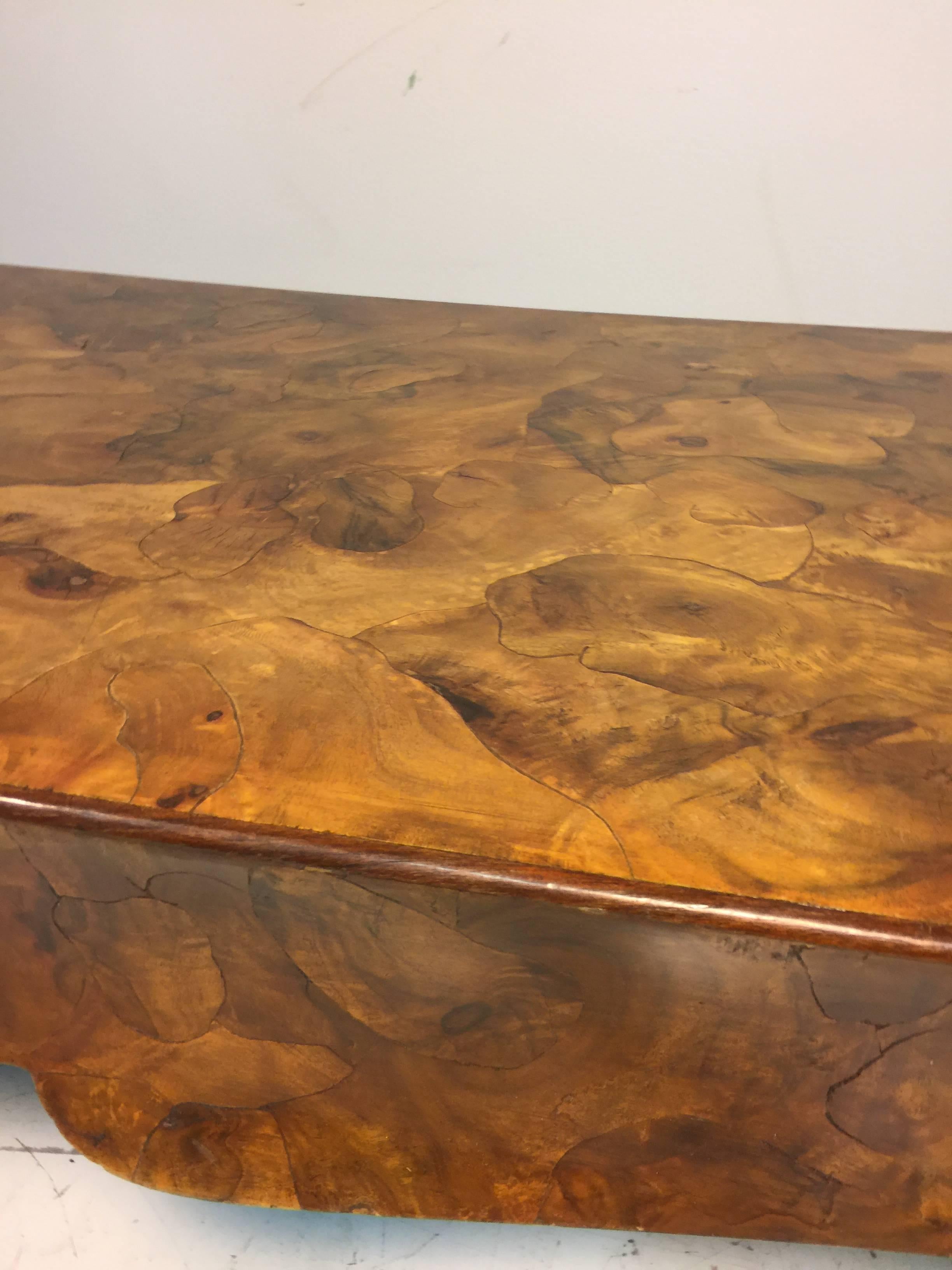 Exceptional Burl Wood Coffee Table in the Manner of Milo Baughman For Sale 1
