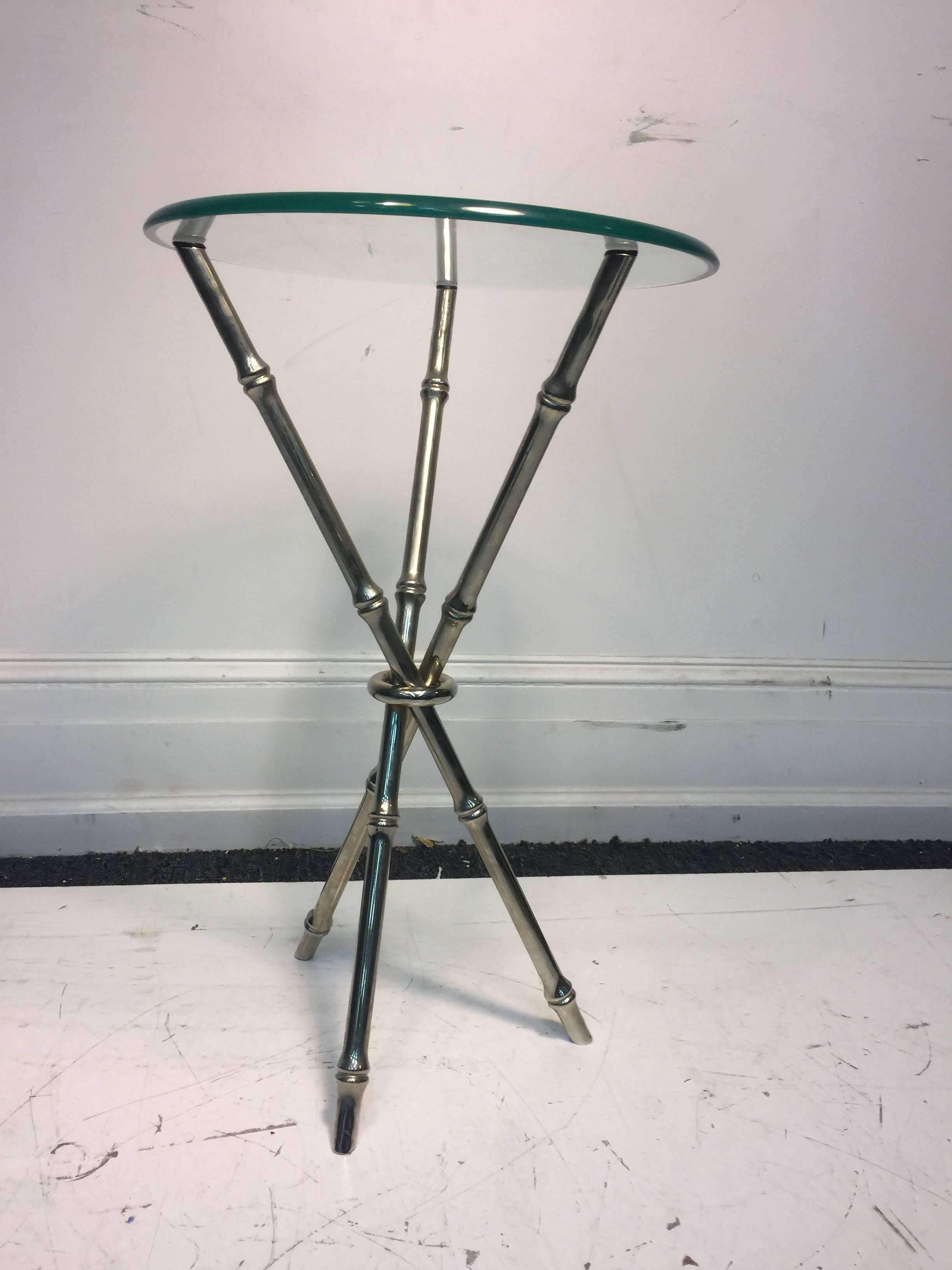 20th Century Beautiful Faux Bamboo Chrome Side Table or Accent Table For Sale