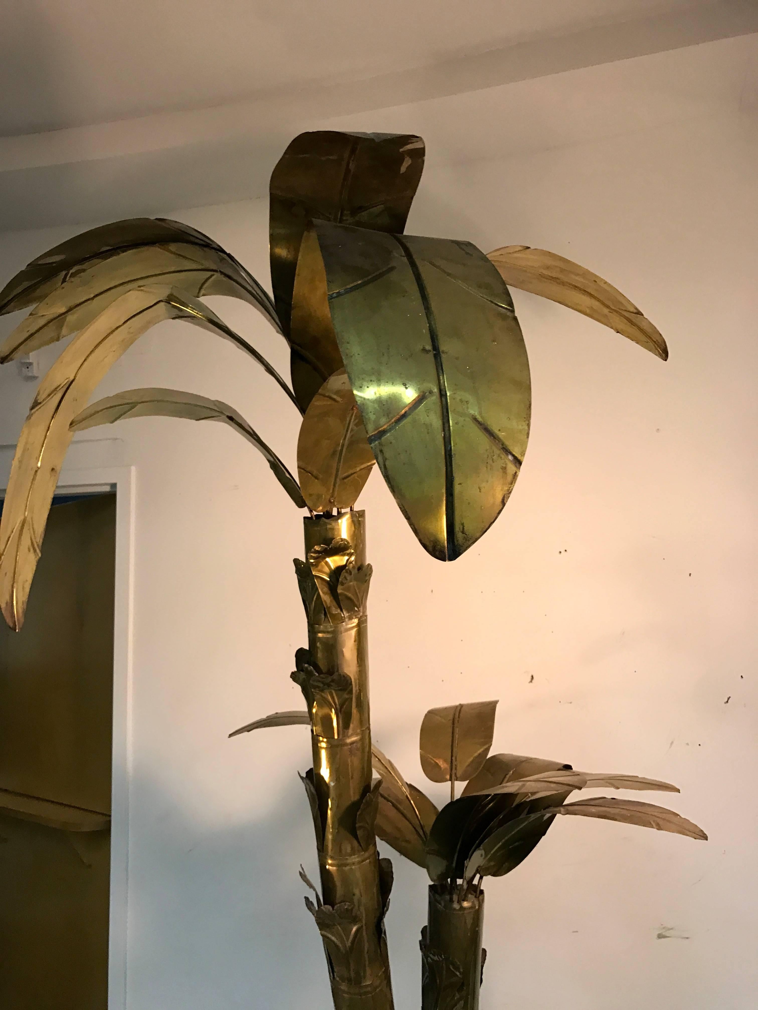 French Giant Sculptural Brass Palm Tree Attributed to Maison Jansen For Sale