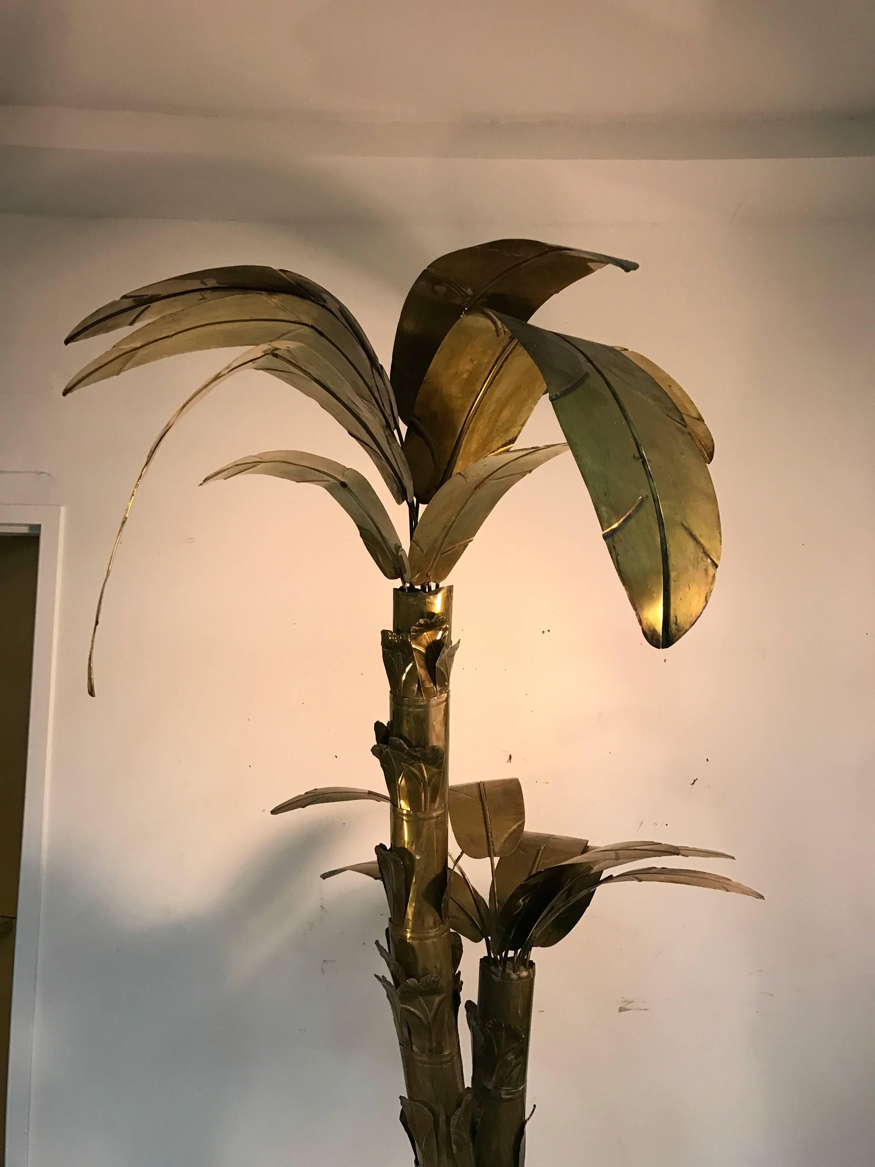 Giant Sculptural Brass Palm Tree Attributed to Maison Jansen In Good Condition For Sale In Mount Penn, PA