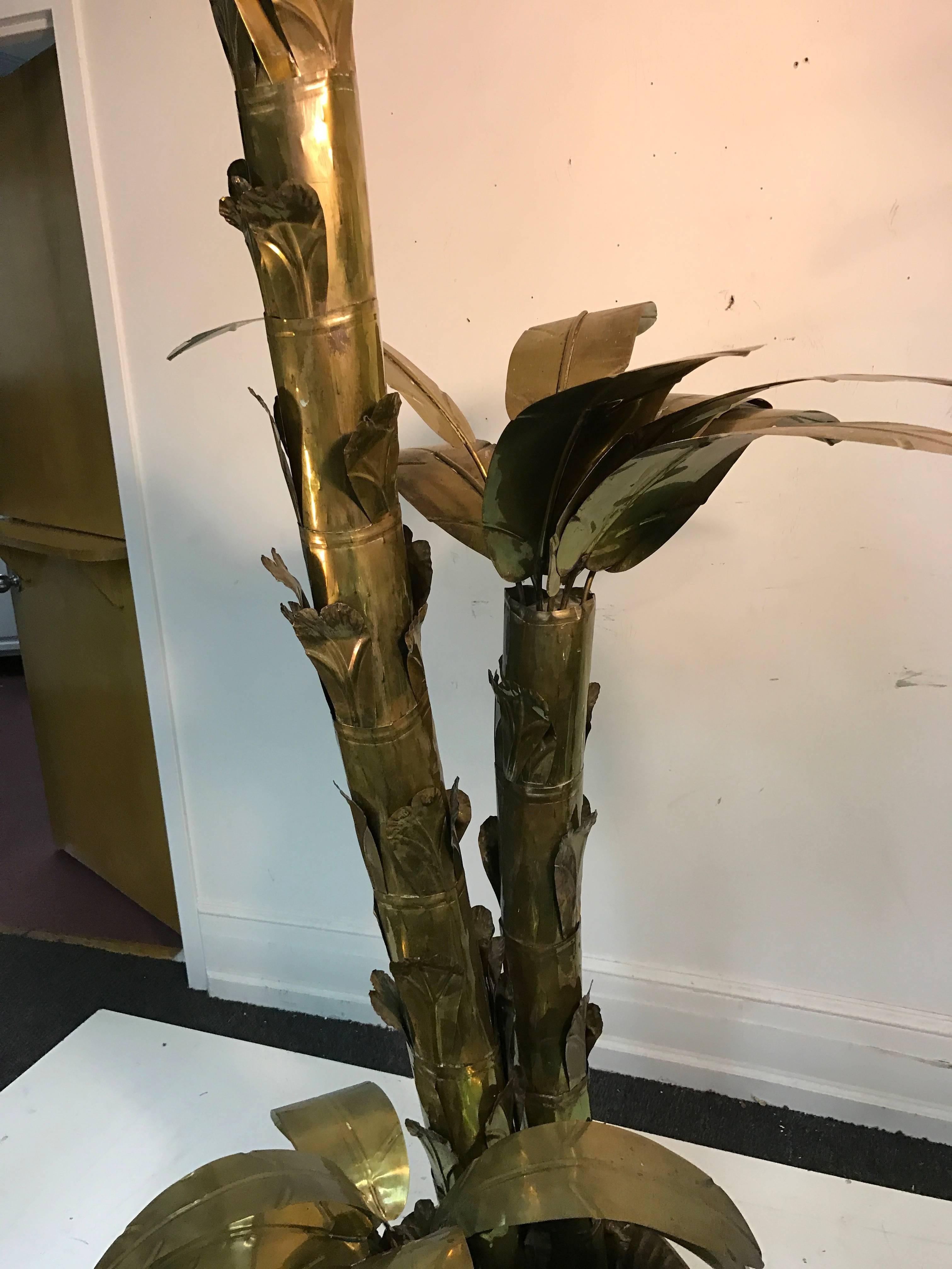 20th Century Giant Sculptural Brass Palm Tree Attributed to Maison Jansen For Sale