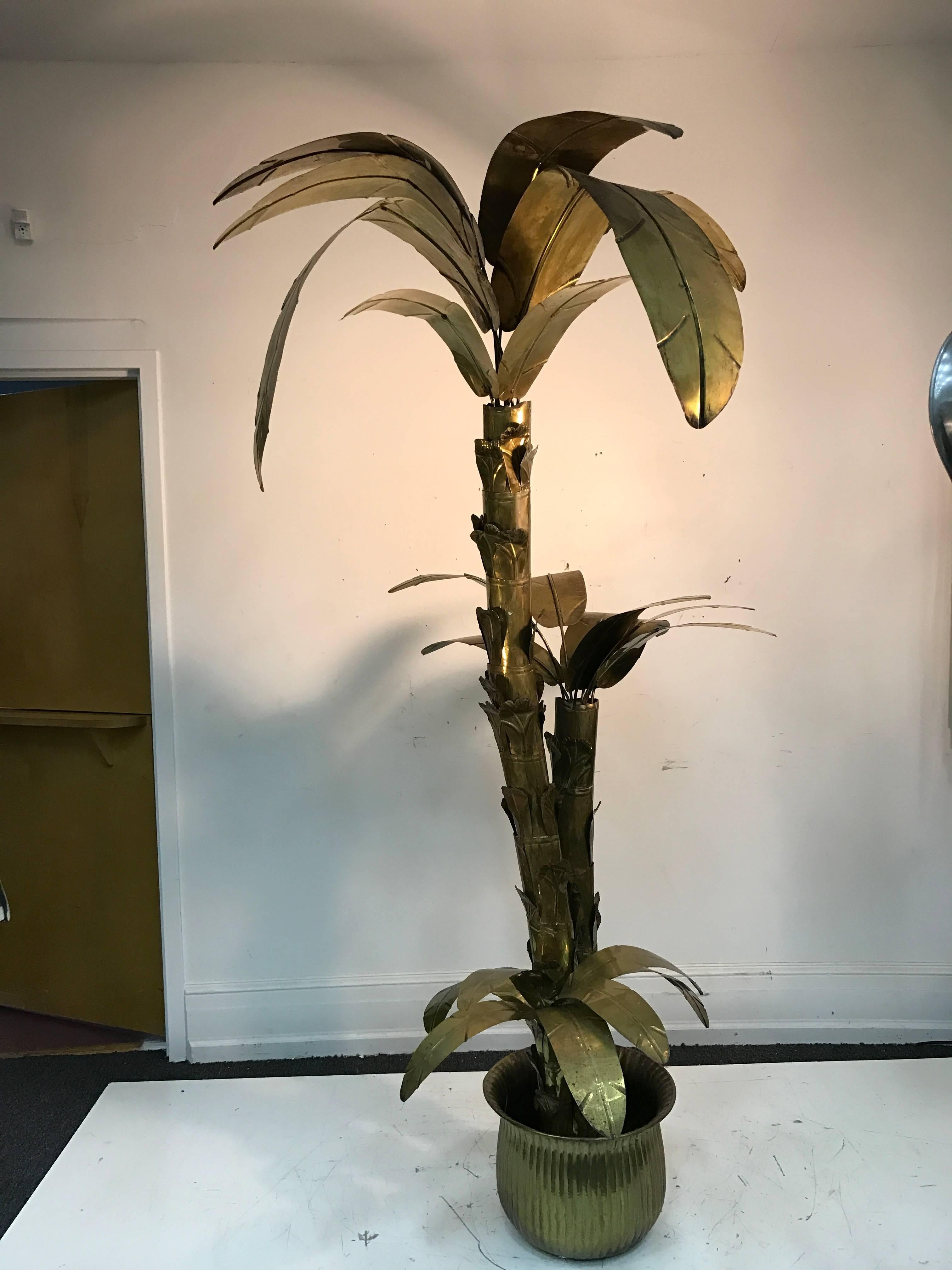 Modern Giant Sculptural Brass Palm Tree Attributed to Maison Jansen For Sale
