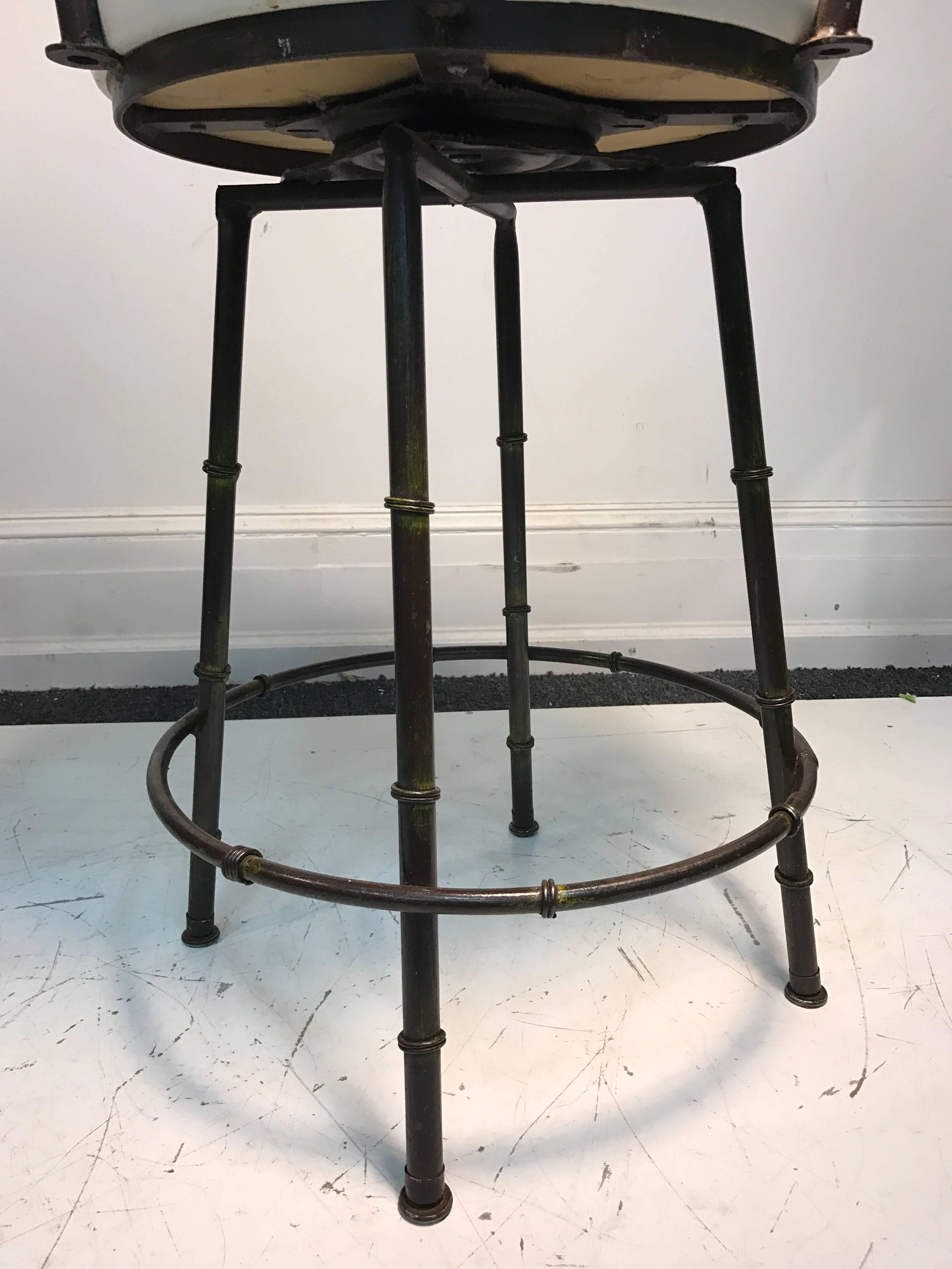 Gorgeous Pair of Giacometti Style Faux Bamboo Bar Stools In Good Condition For Sale In Mount Penn, PA