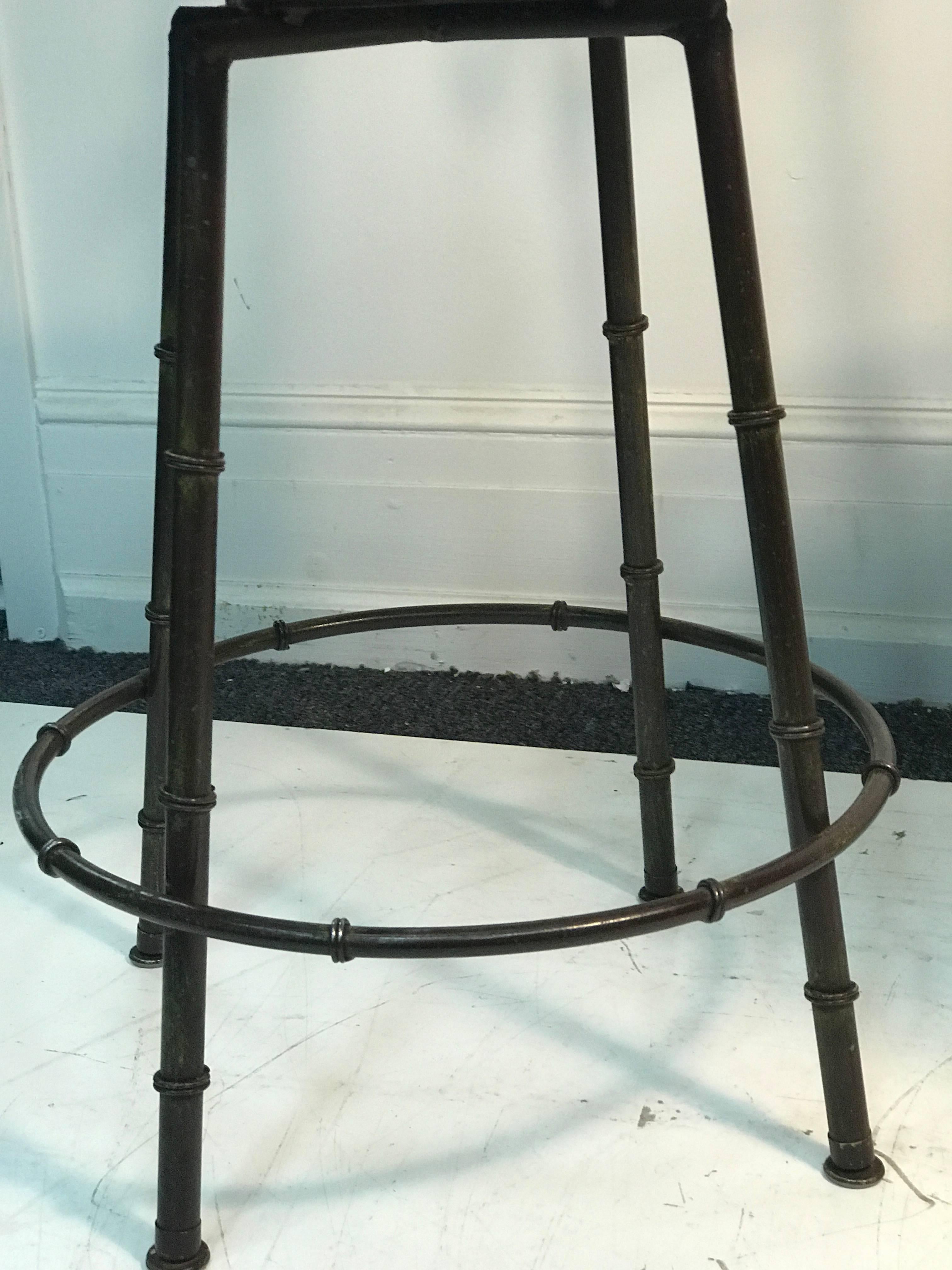 Metal Gorgeous Pair of Giacometti Style Faux Bamboo Bar Stools For Sale