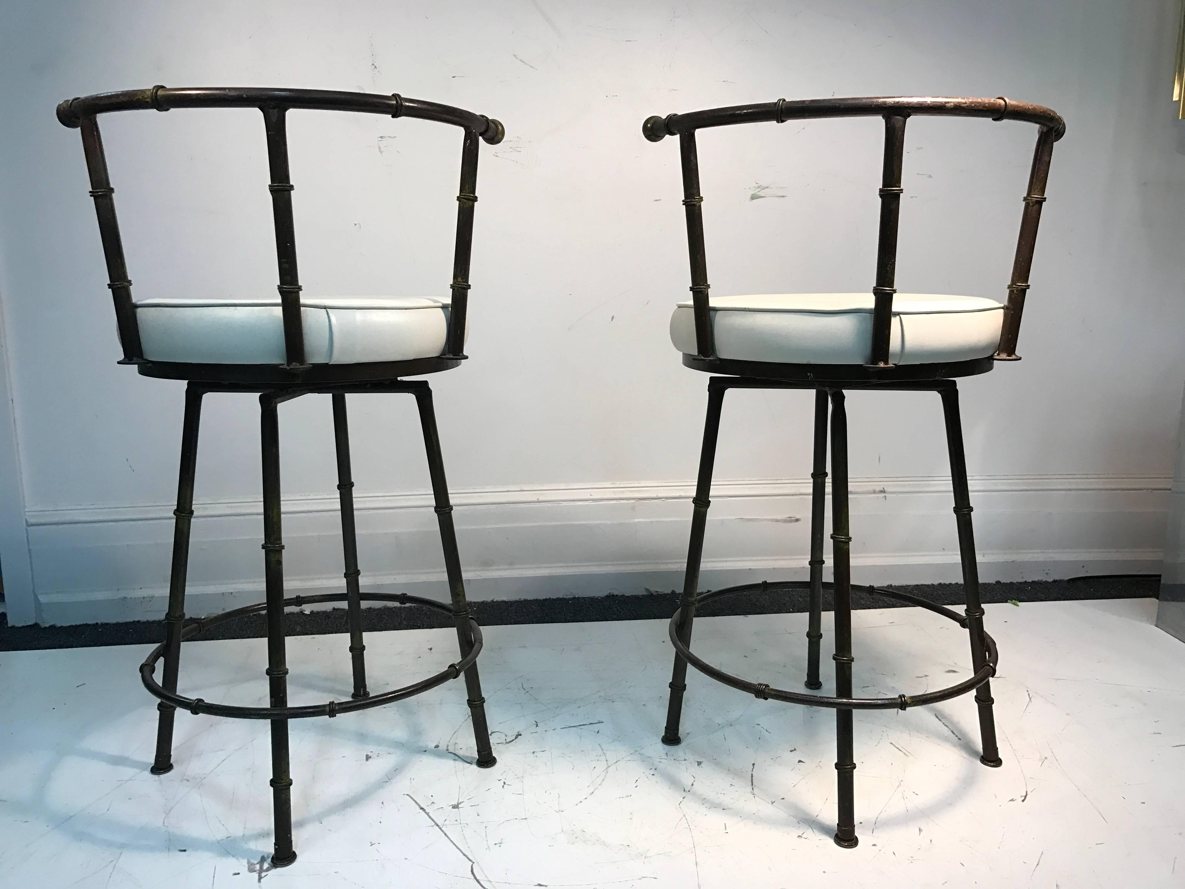 Gorgeous Pair of Giacometti Style Faux Bamboo Bar Stools For Sale 2