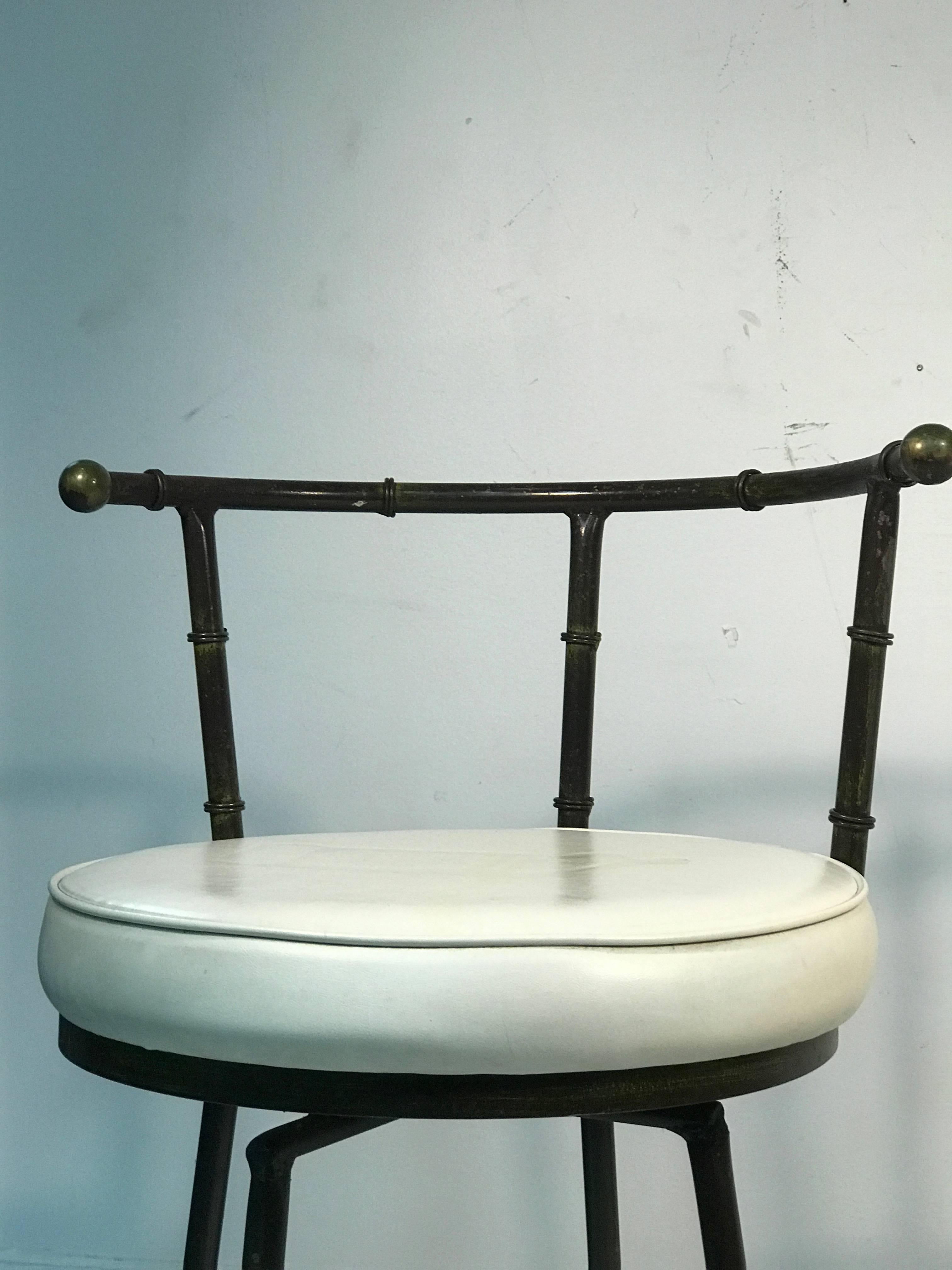 Italian Gorgeous Pair of Giacometti Style Faux Bamboo Bar Stools For Sale