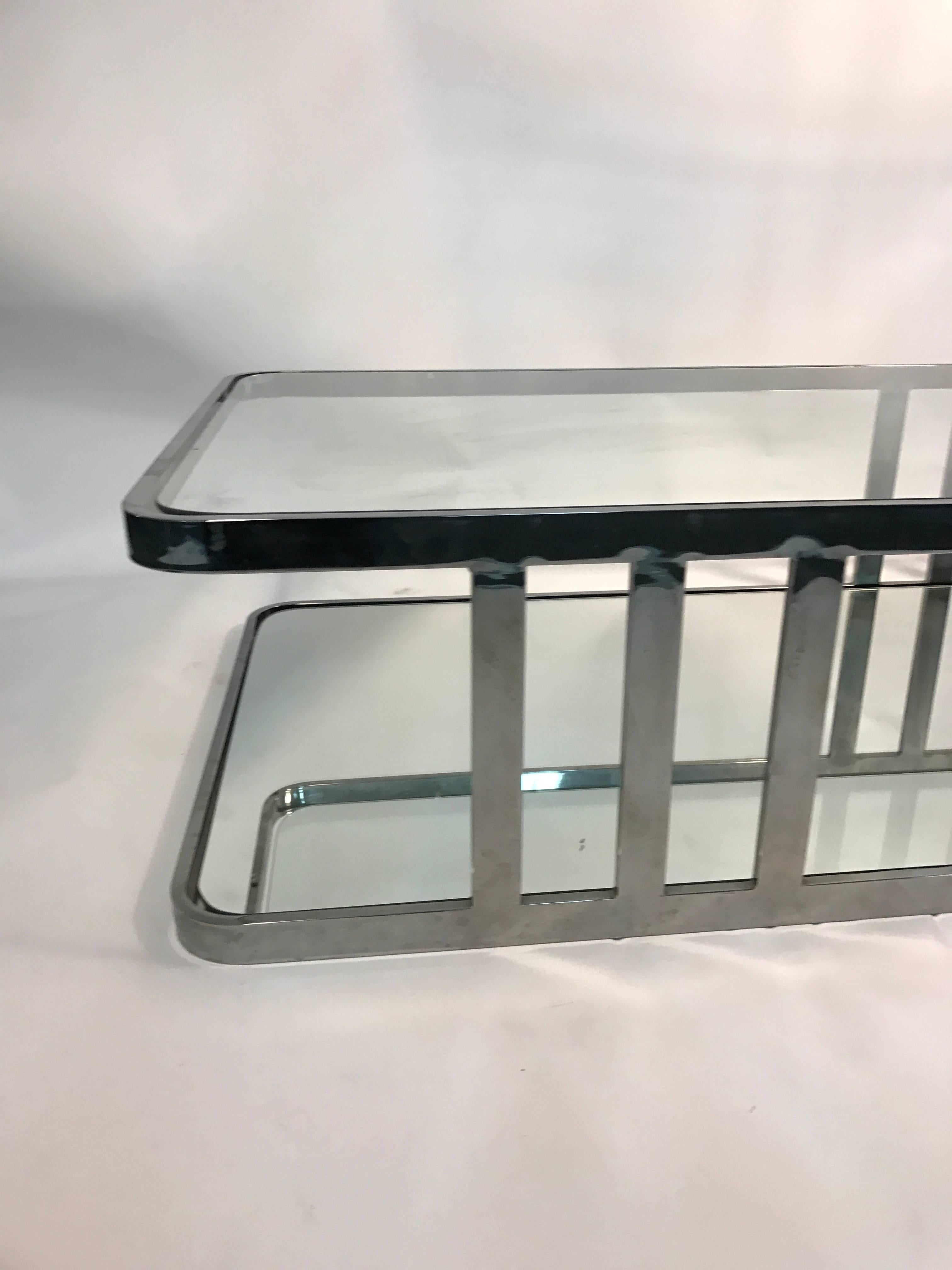 Fantastic Chrome Table with Glass Top and Base in the Style of Milo Baughman In Good Condition For Sale In Mount Penn, PA