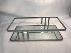 Fantastic Chrome Table with Glass Top and Base in the Style of Milo Baughman