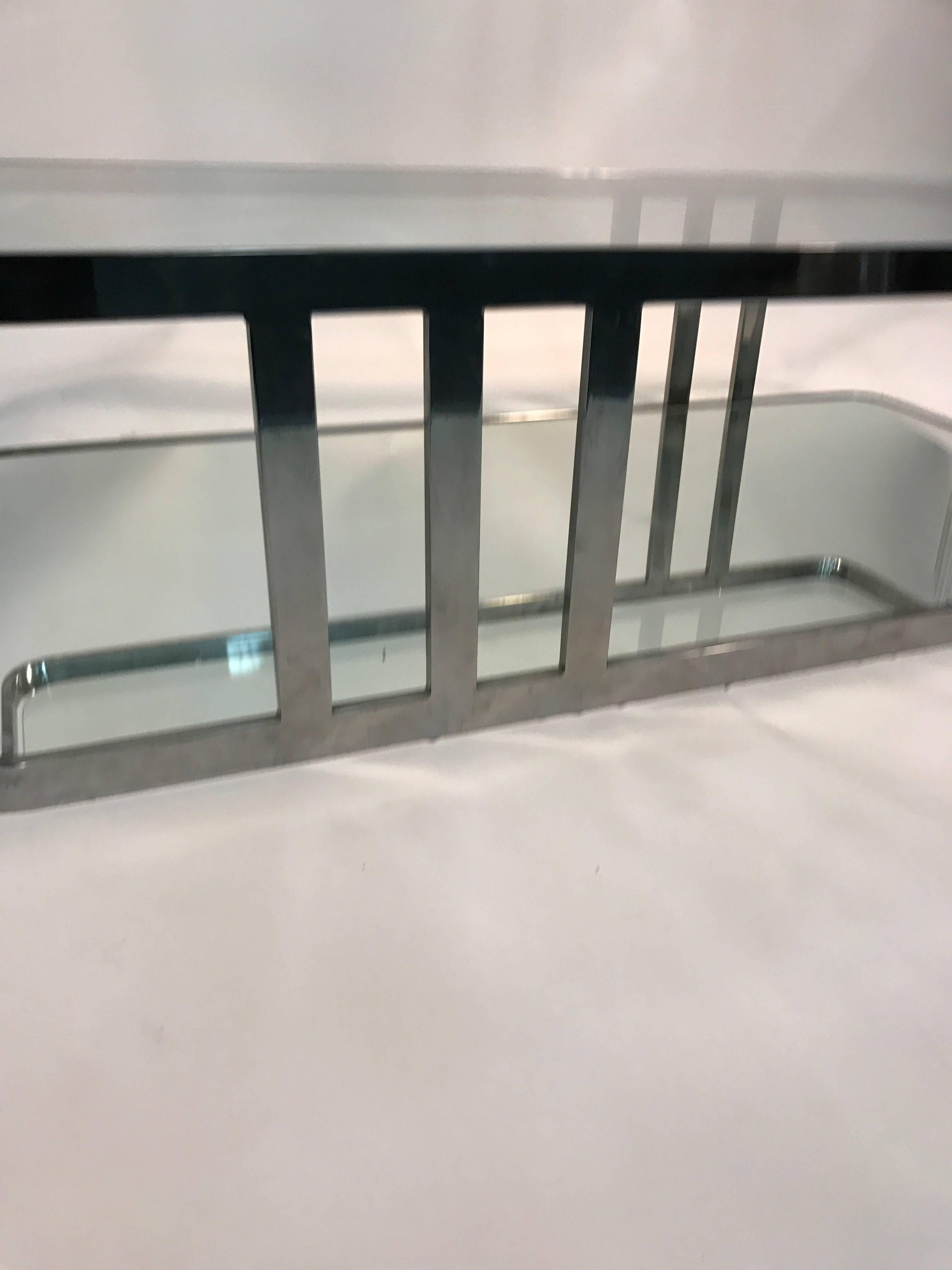 Fantastic Chrome Table with Glass Top and Base in the Style of Milo Baughman For Sale 2