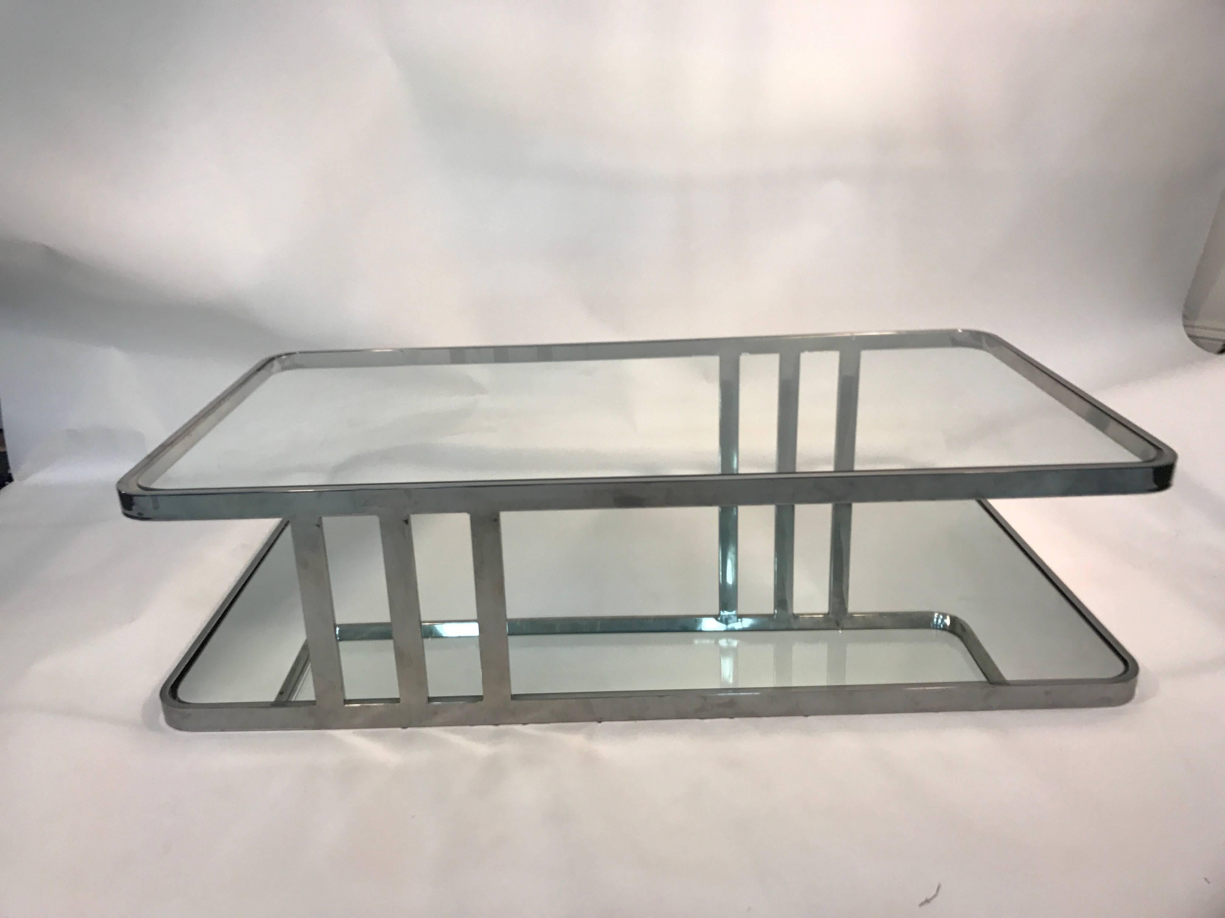 Modern Fantastic Chrome Table with Glass Top and Base in the Style of Milo Baughman For Sale