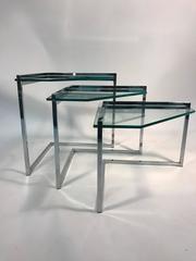 Stunning Set of Chrome and Glass Nesting Tables by Milo Baughman