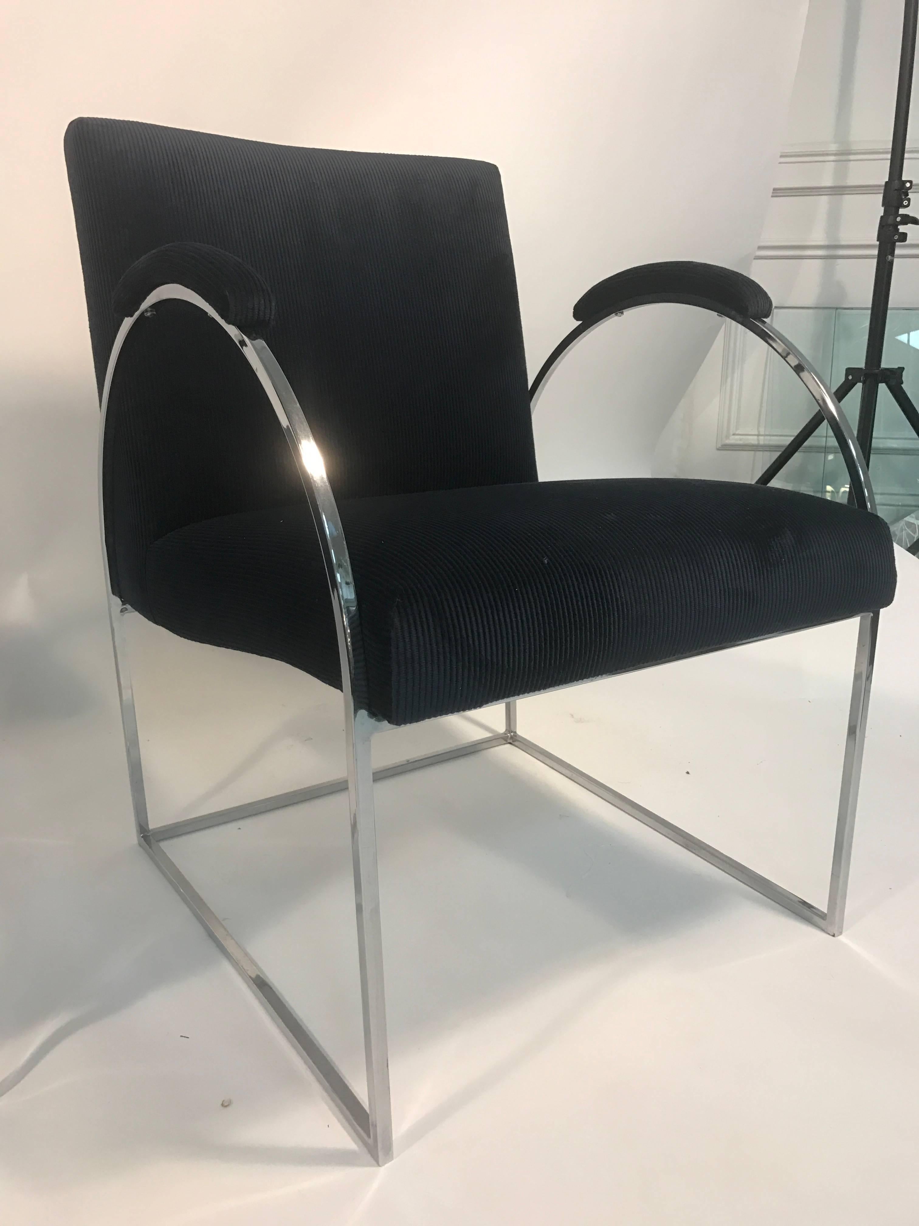 Modern Fabulous Pair of Chrome Chairs by Milo Baughman in Rich Velvet Fabric For Sale