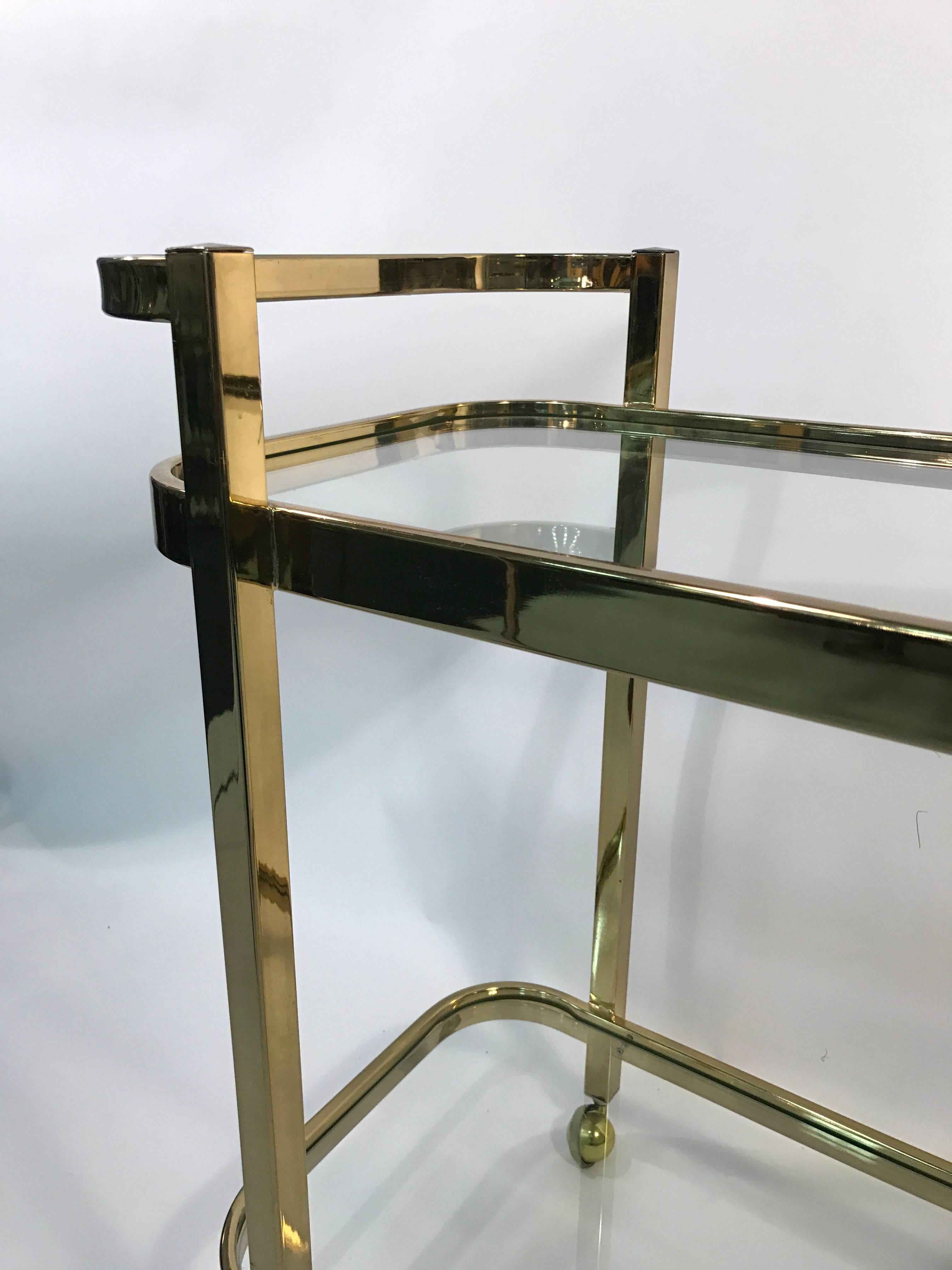 Modern Beautiful Two-Tier Brass Bar Cart by Milo Baughman For Sale