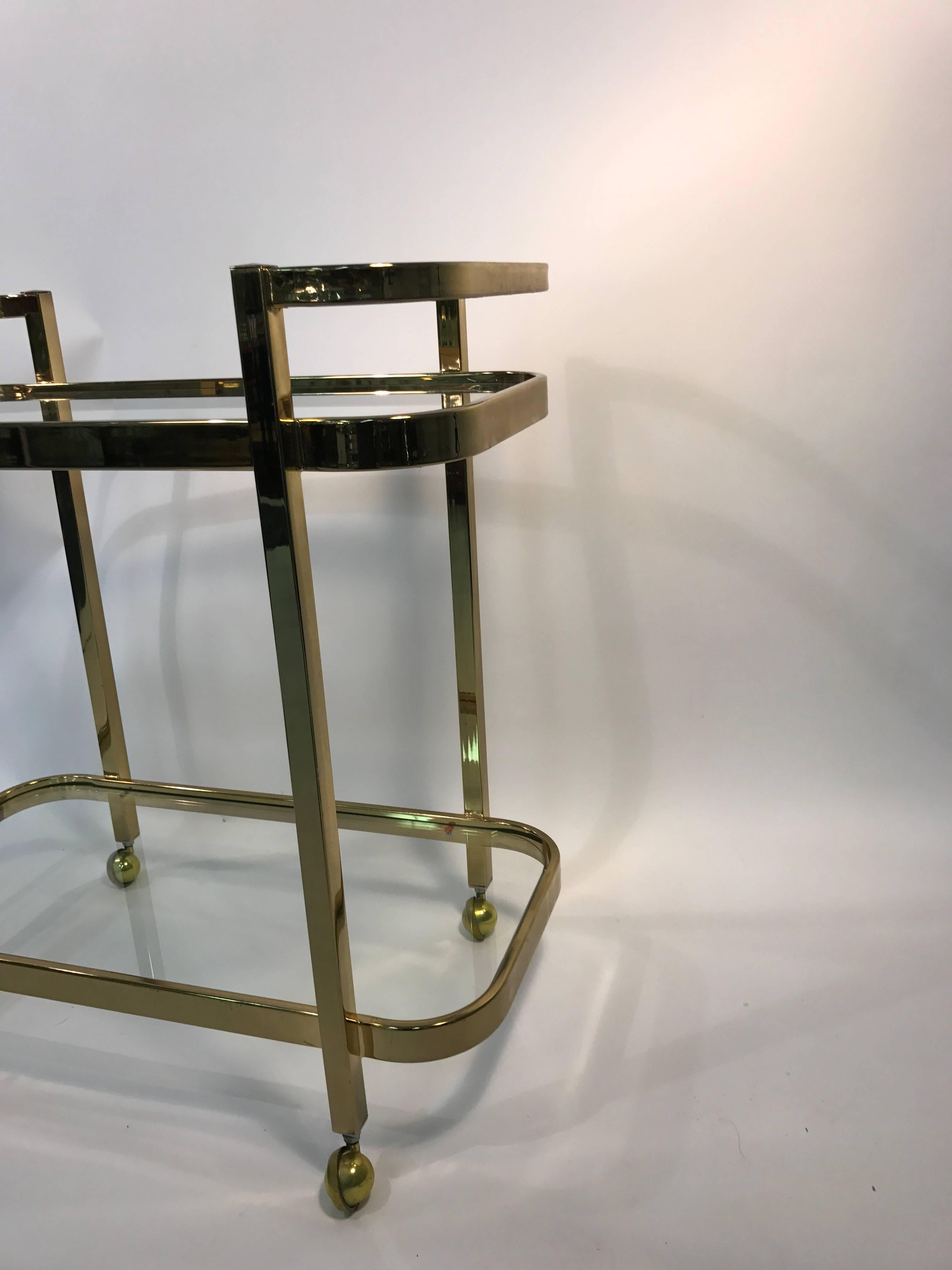 American Beautiful Two-Tier Brass Bar Cart by Milo Baughman For Sale