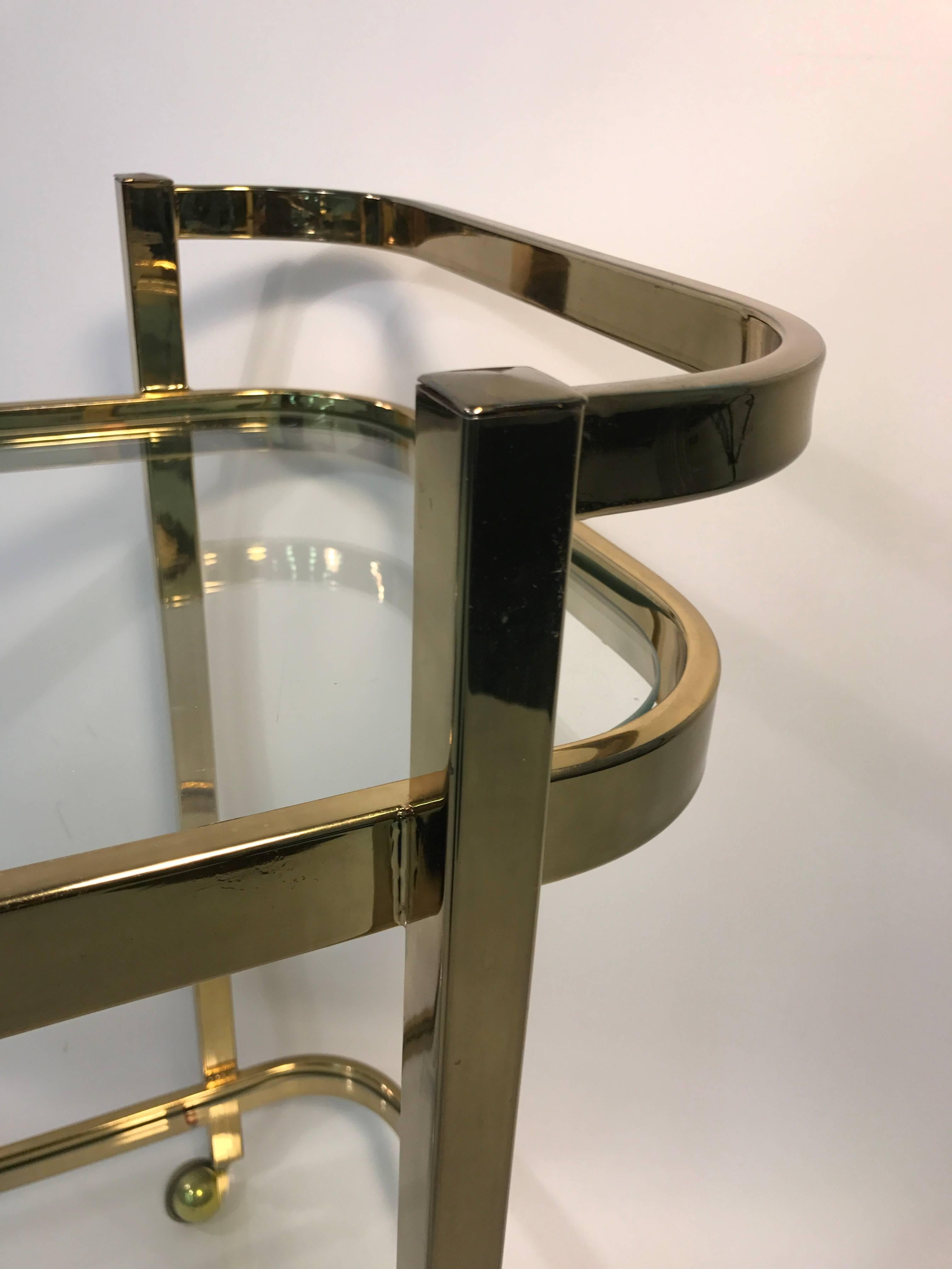 20th Century Beautiful Two-Tier Brass Bar Cart by Milo Baughman For Sale