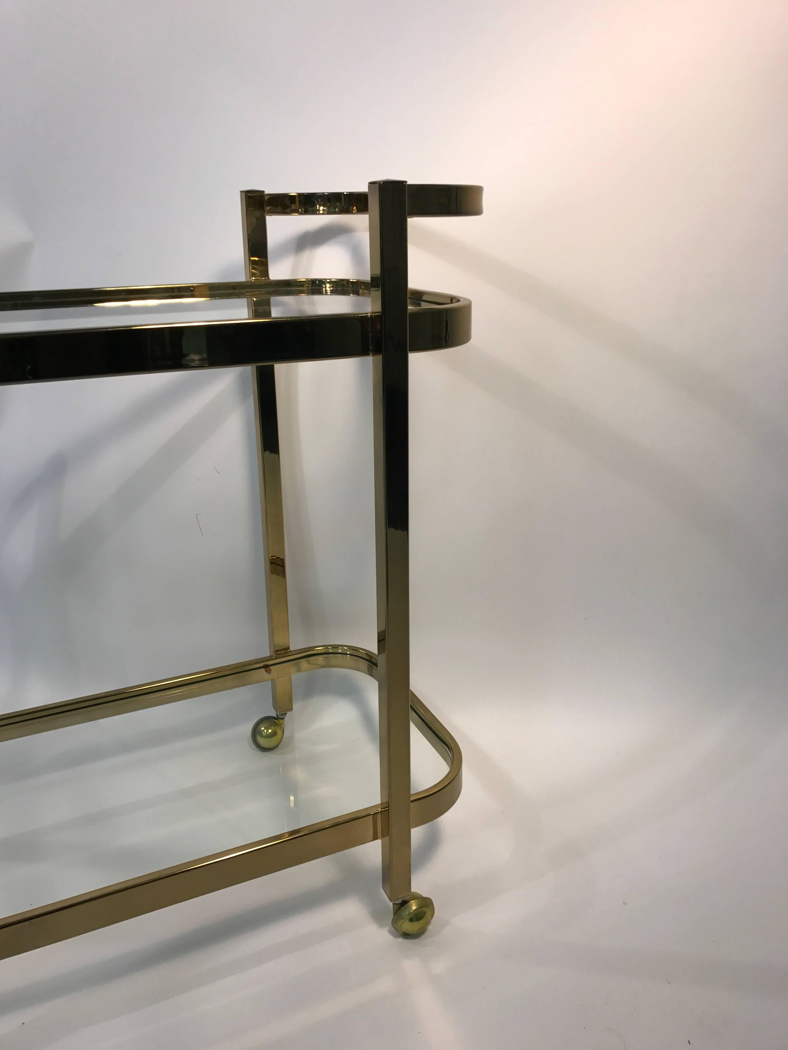 Beautiful Two-Tier Brass Bar Cart by Milo Baughman For Sale 1