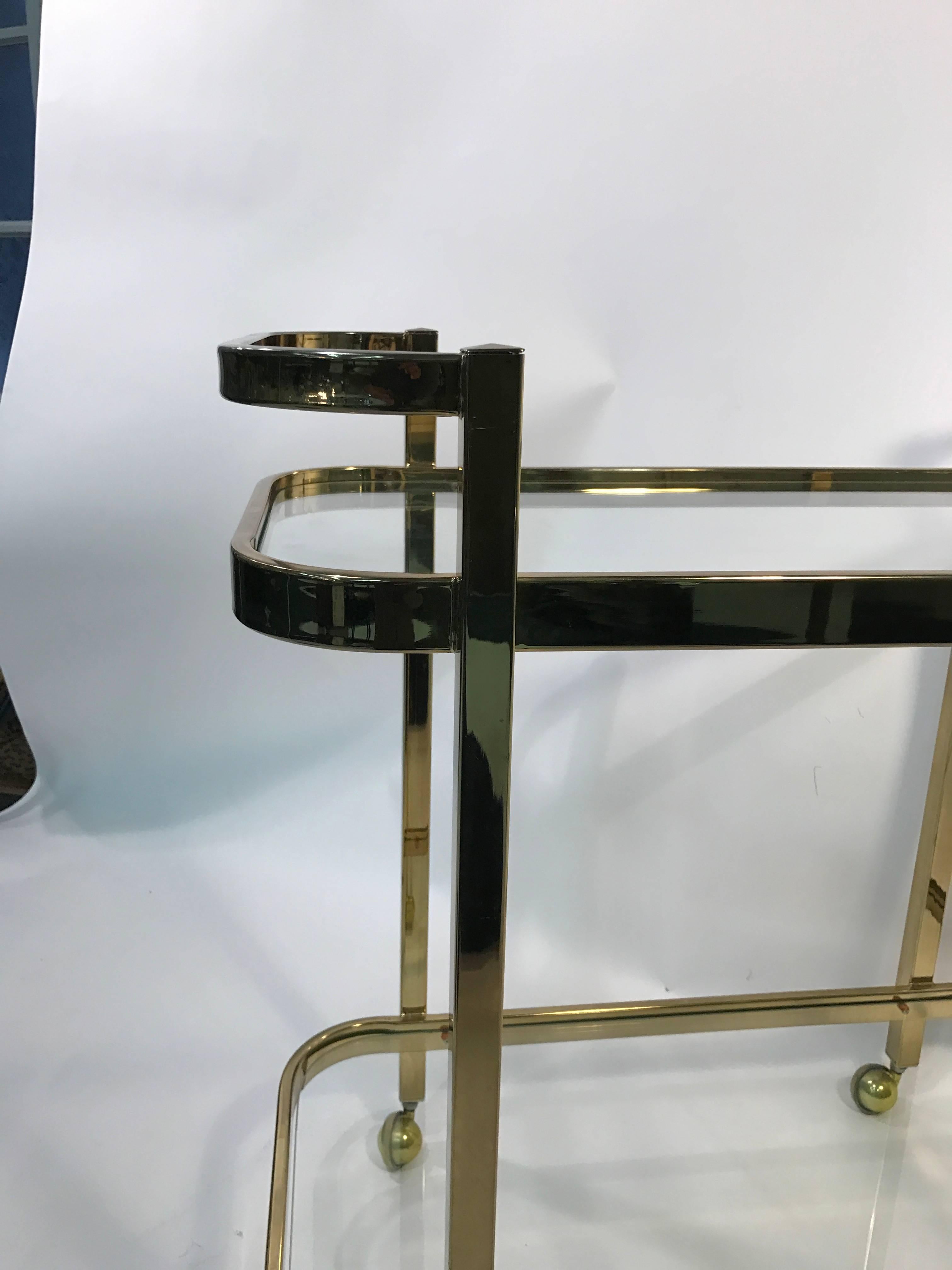 Beautiful Two-Tier Brass Bar Cart by Milo Baughman For Sale 2