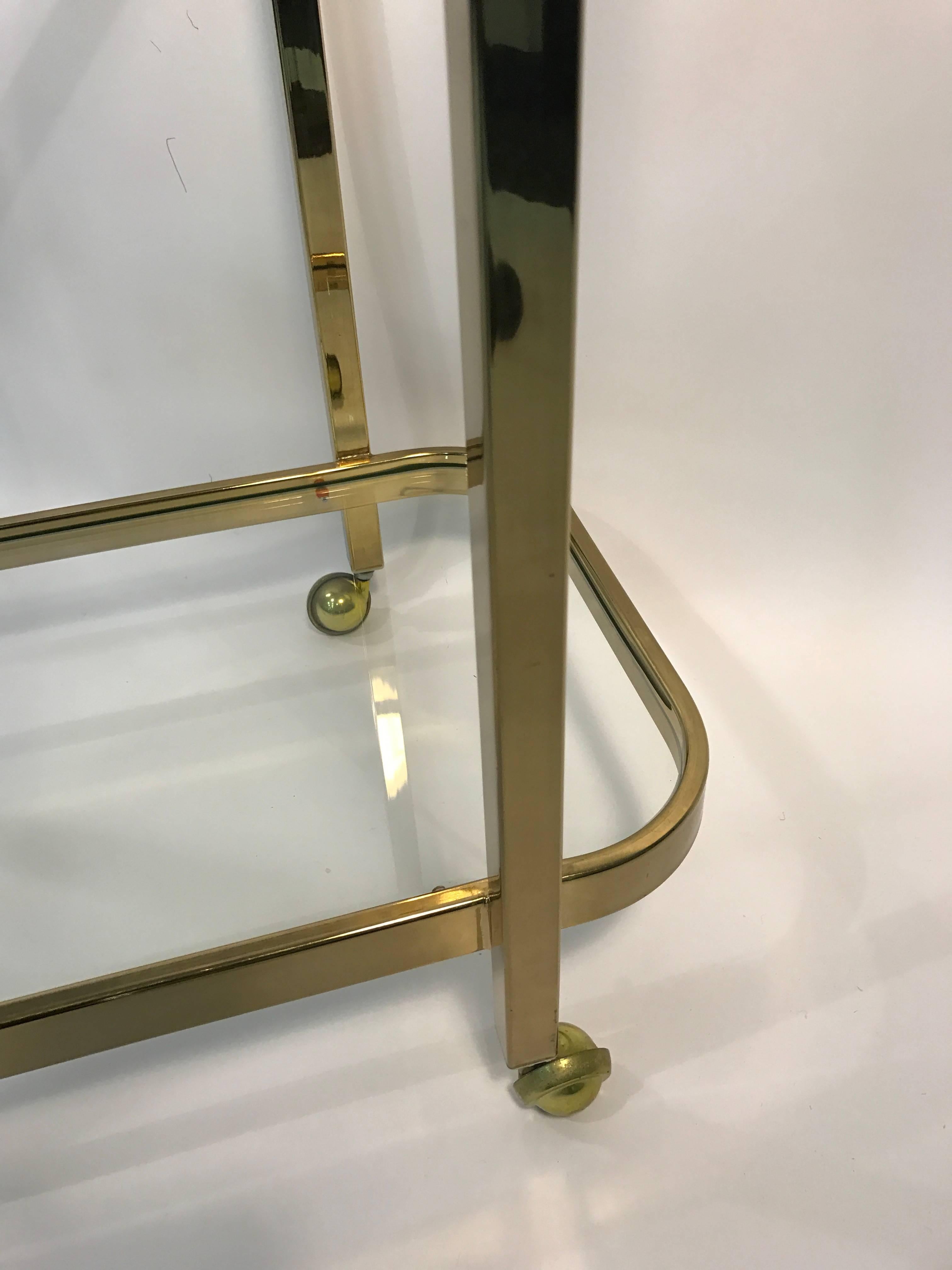 Beautiful Two-Tier Brass Bar Cart by Milo Baughman For Sale 3