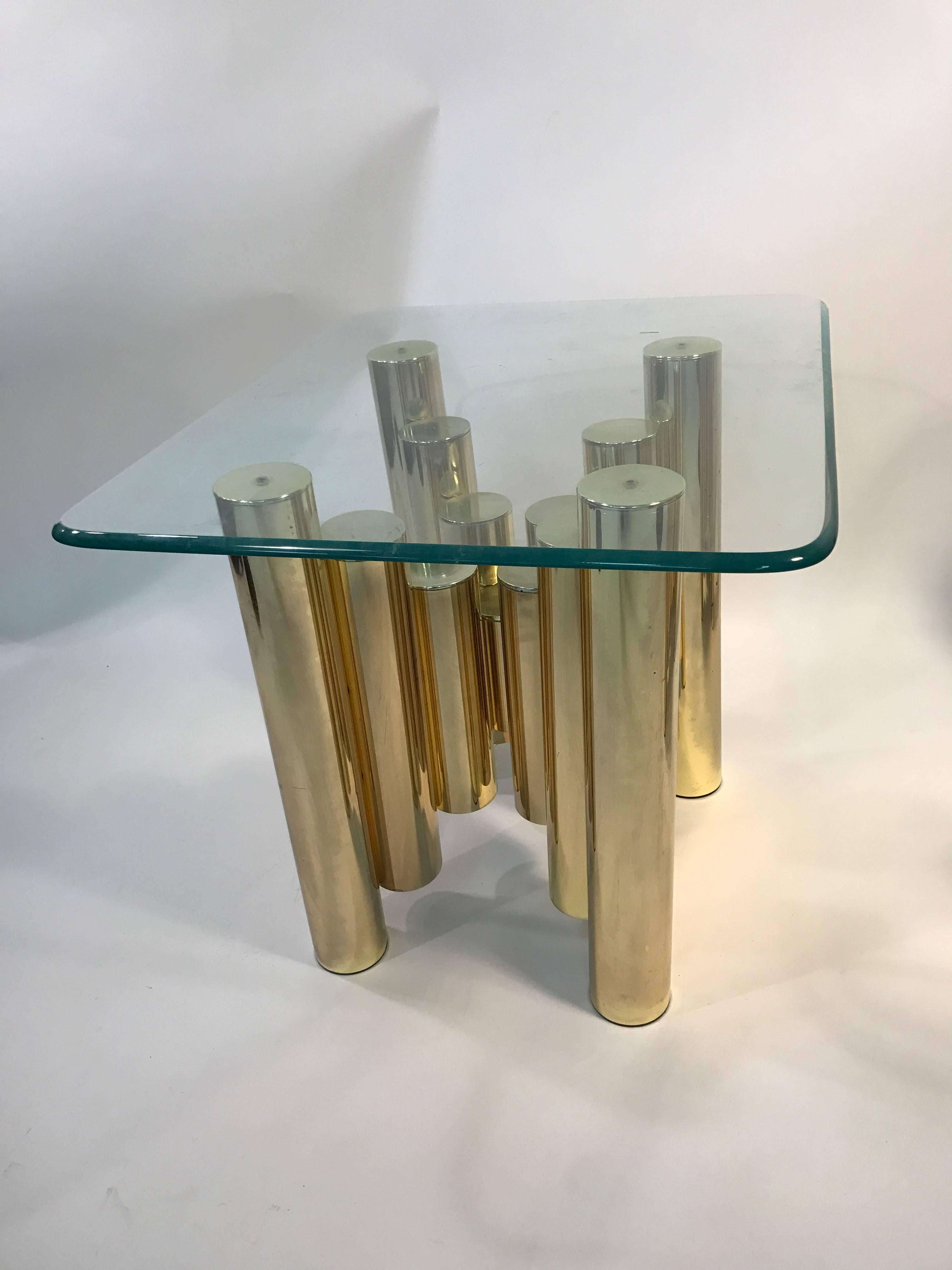 American Terrific Pair of Brass Tubular Side Tables in the Manner of Mastercraft For Sale