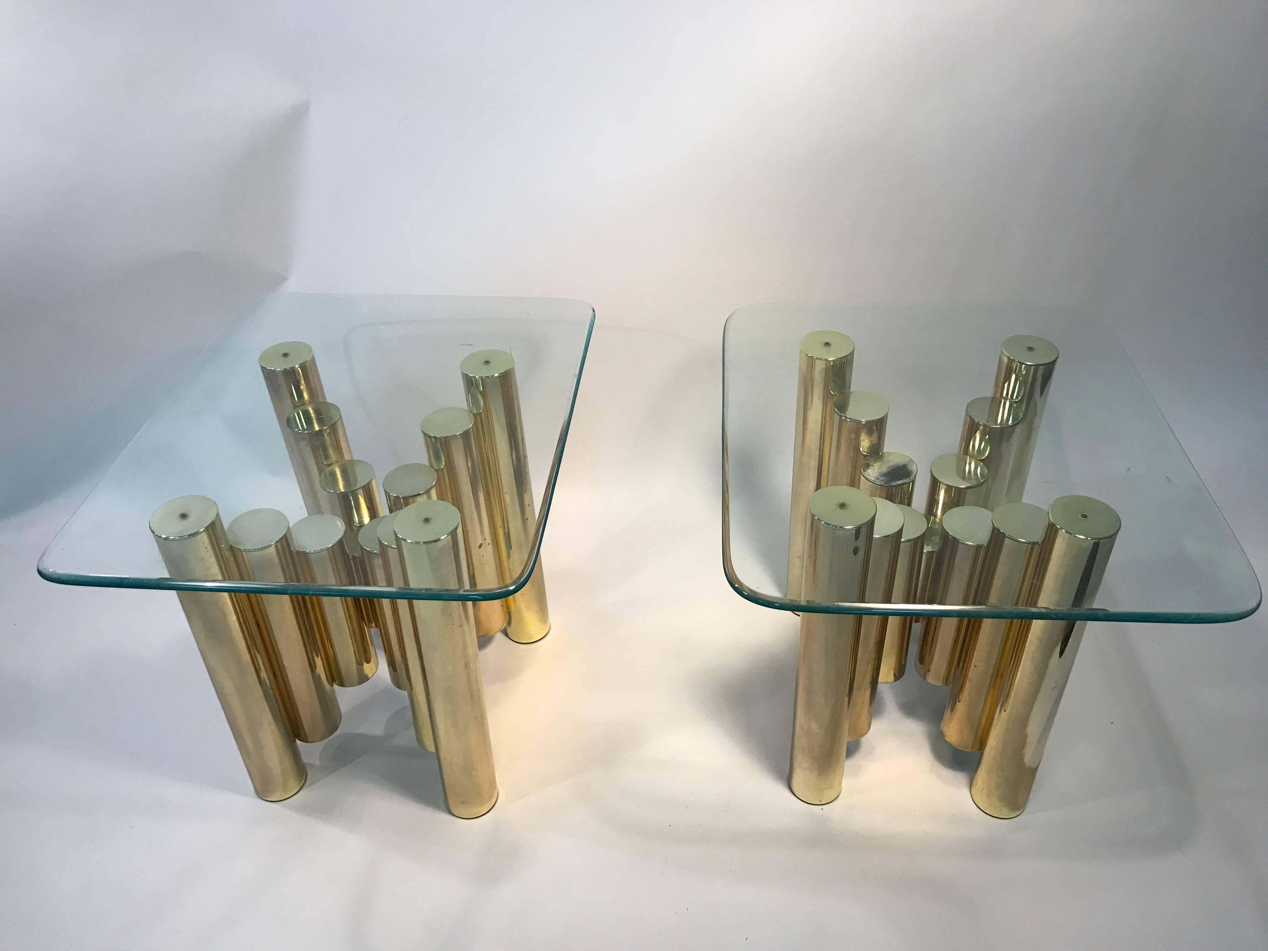Modern Terrific Pair of Brass Tubular Side Tables in the Manner of Mastercraft For Sale