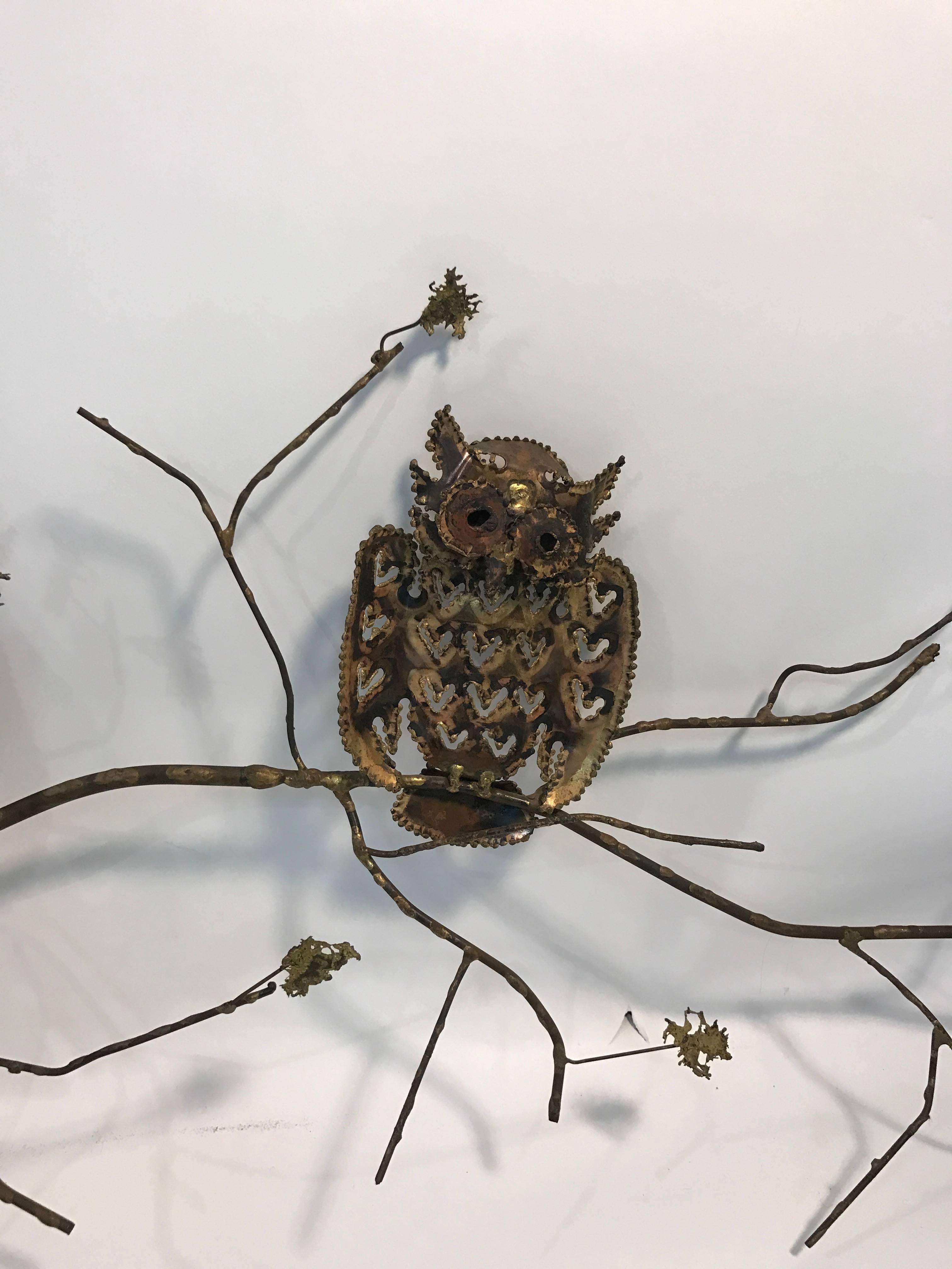 20th Century Wonderful Mixed-Metal Owl Wall-Mounted Sculpture by Curtis Jere For Sale