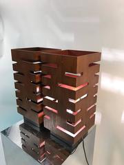 Pair of Architectural Cut-Out Table Lamps in the Manner of Frank Lloyd Wright