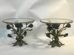 Beautiful Pair of Mixed-Metal Side or Accent Tables with Flower and Leaf Design