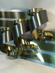 Magnificent Modernist Curtis Jere Ribbon Motif Wall Sculpture in Chrome & Brass