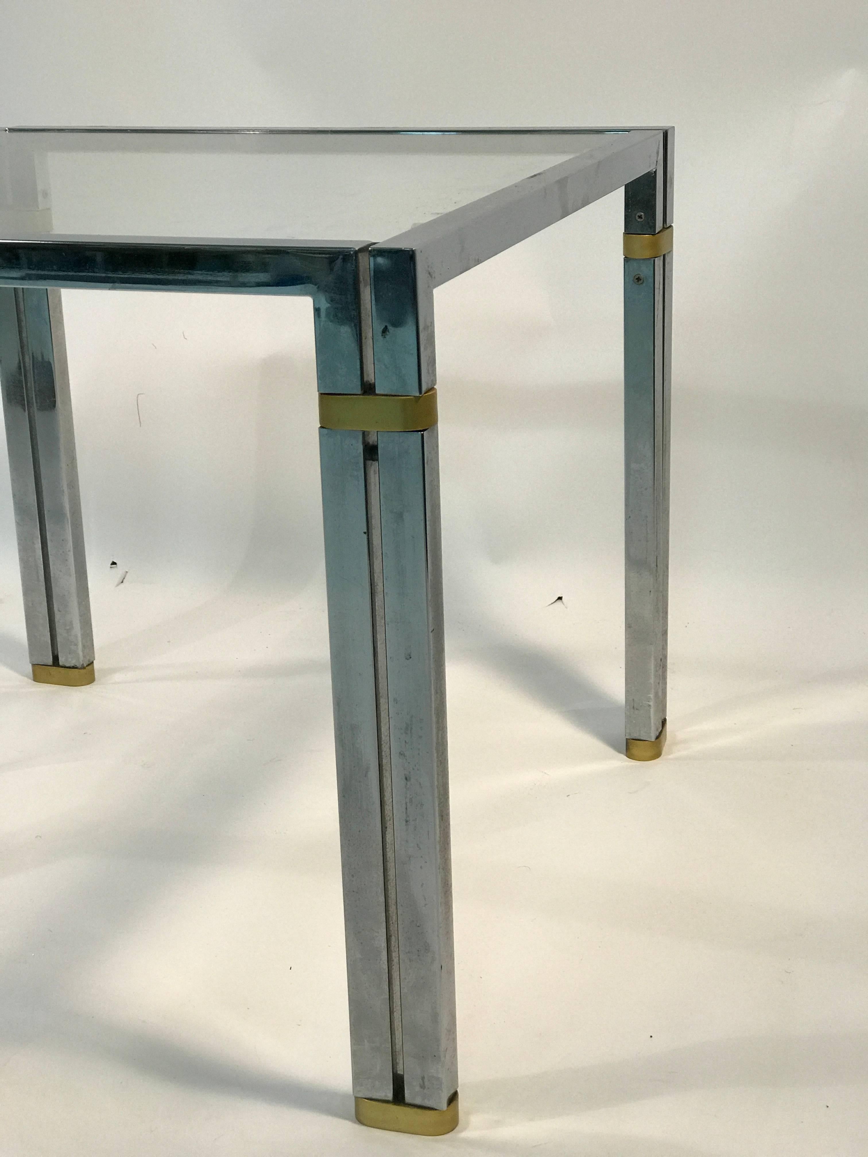Italian Fabulous Pair of Chrome and Brass Side, or End Tables in the Manner of Gucci For Sale