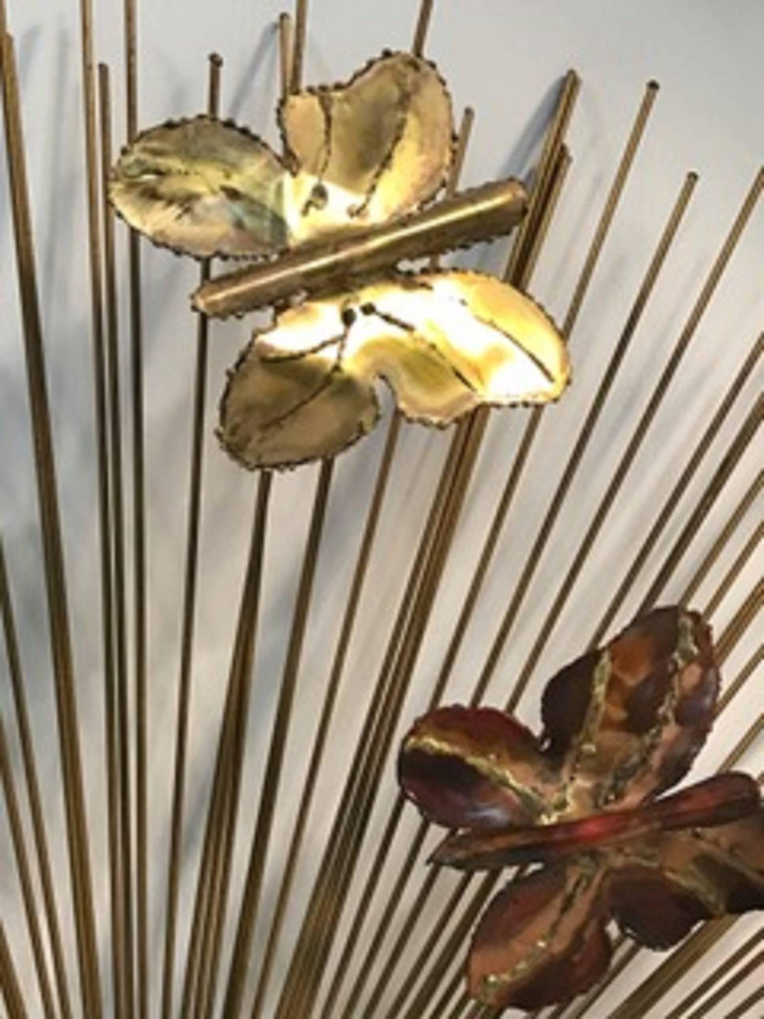 Beautiful and Rare Curtis Jere Sunburst Wall Sculpture with Butterflies In Good Condition For Sale In Mount Penn, PA