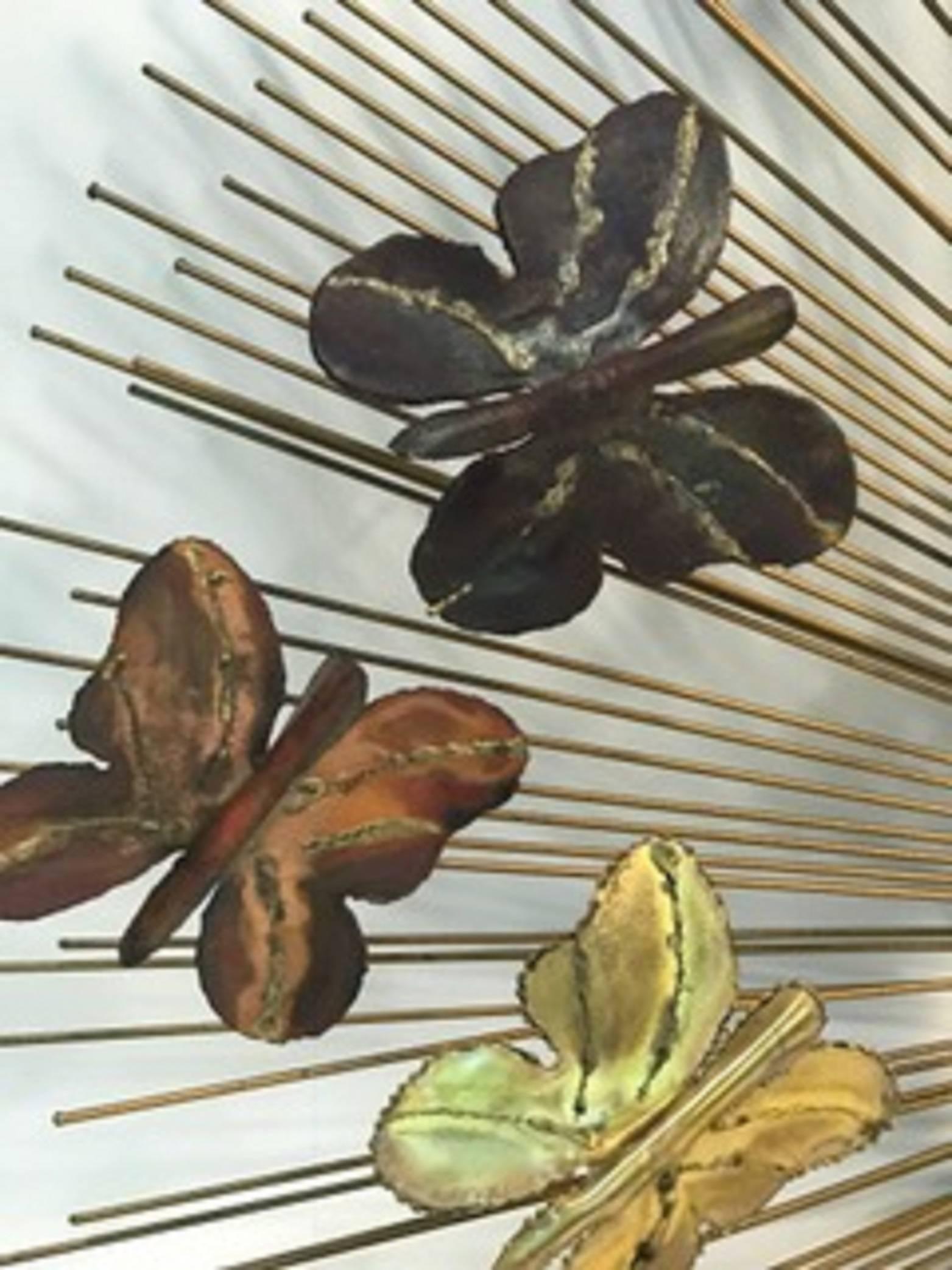20th Century Beautiful and Rare Curtis Jere Sunburst Wall Sculpture with Butterflies For Sale