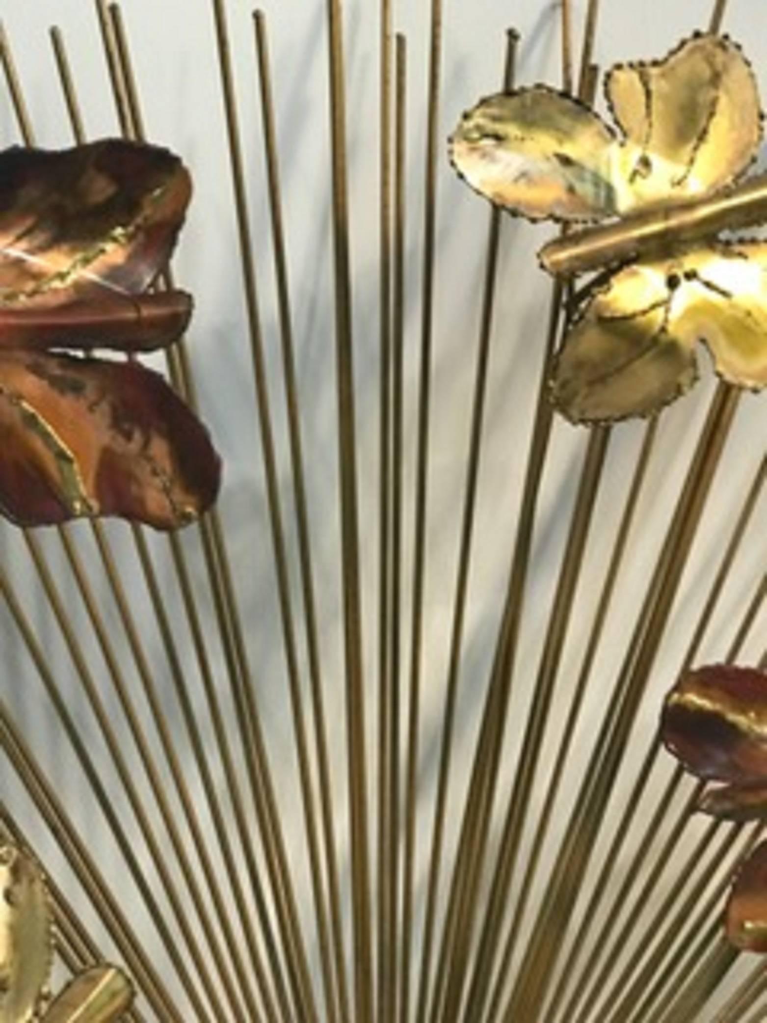 Beautiful and Rare Curtis Jere Sunburst Wall Sculpture with Butterflies For Sale 2
