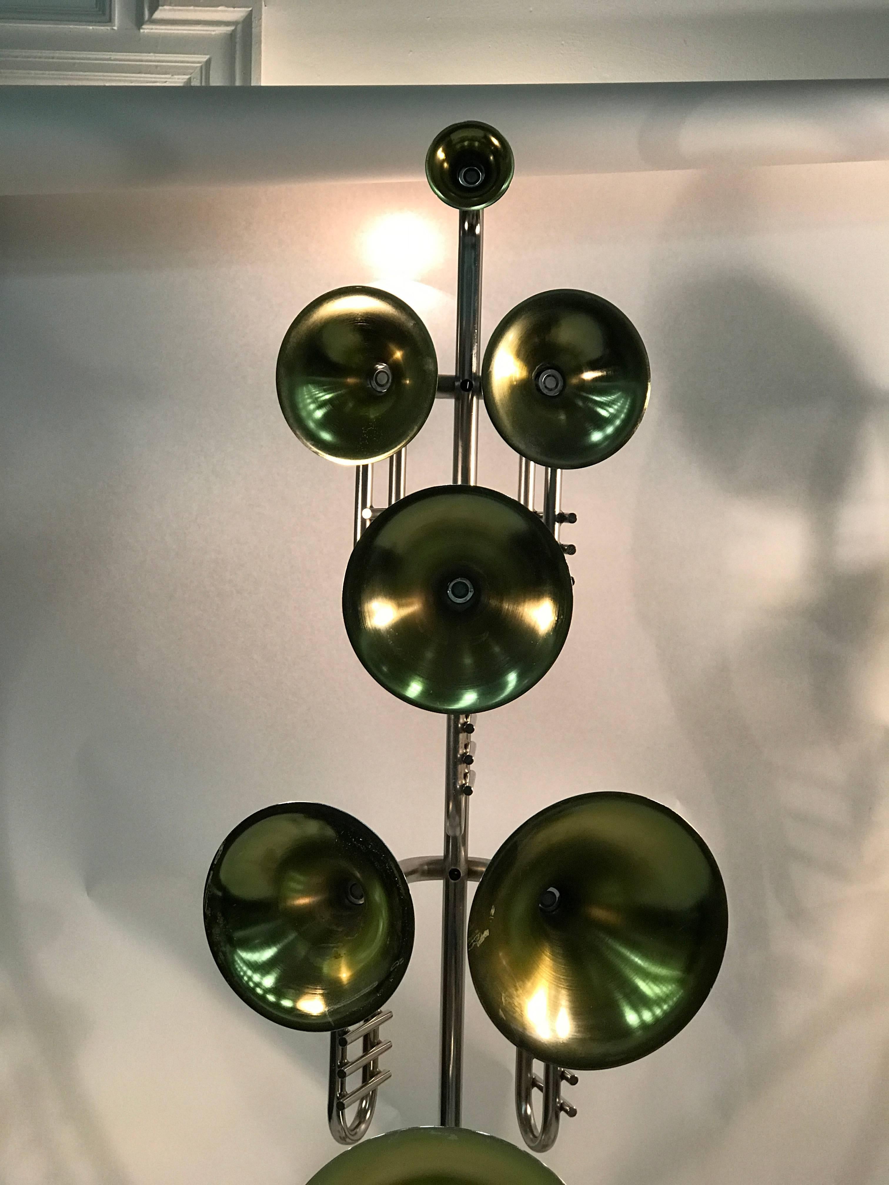 Exceptional Pair of Italian Trumpet Form Floor Lamps in the Manner of Stilnovo In Good Condition For Sale In Mount Penn, PA