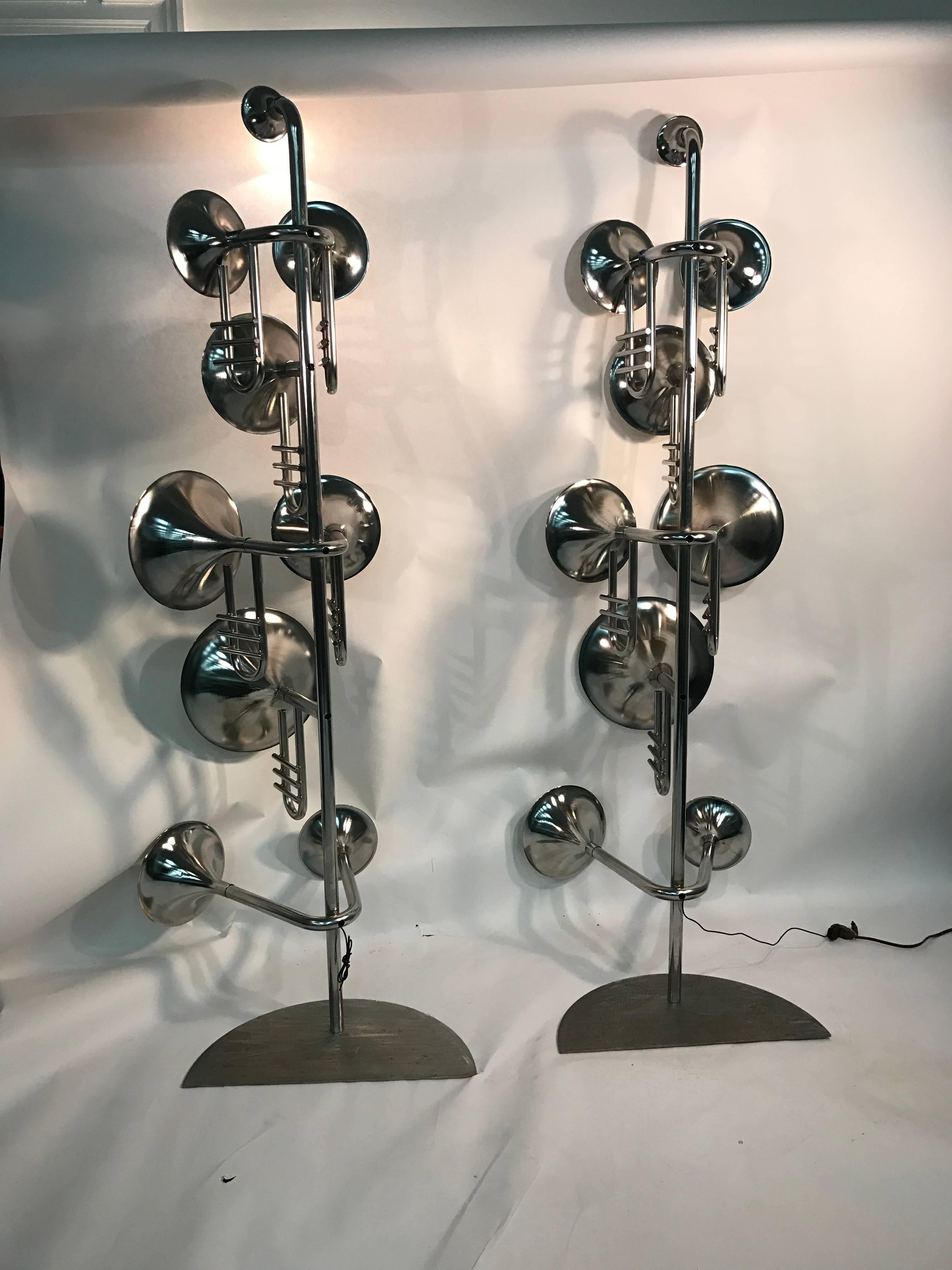 Exceptional Pair of Italian Trumpet Form Floor Lamps in the Manner of Stilnovo For Sale 4