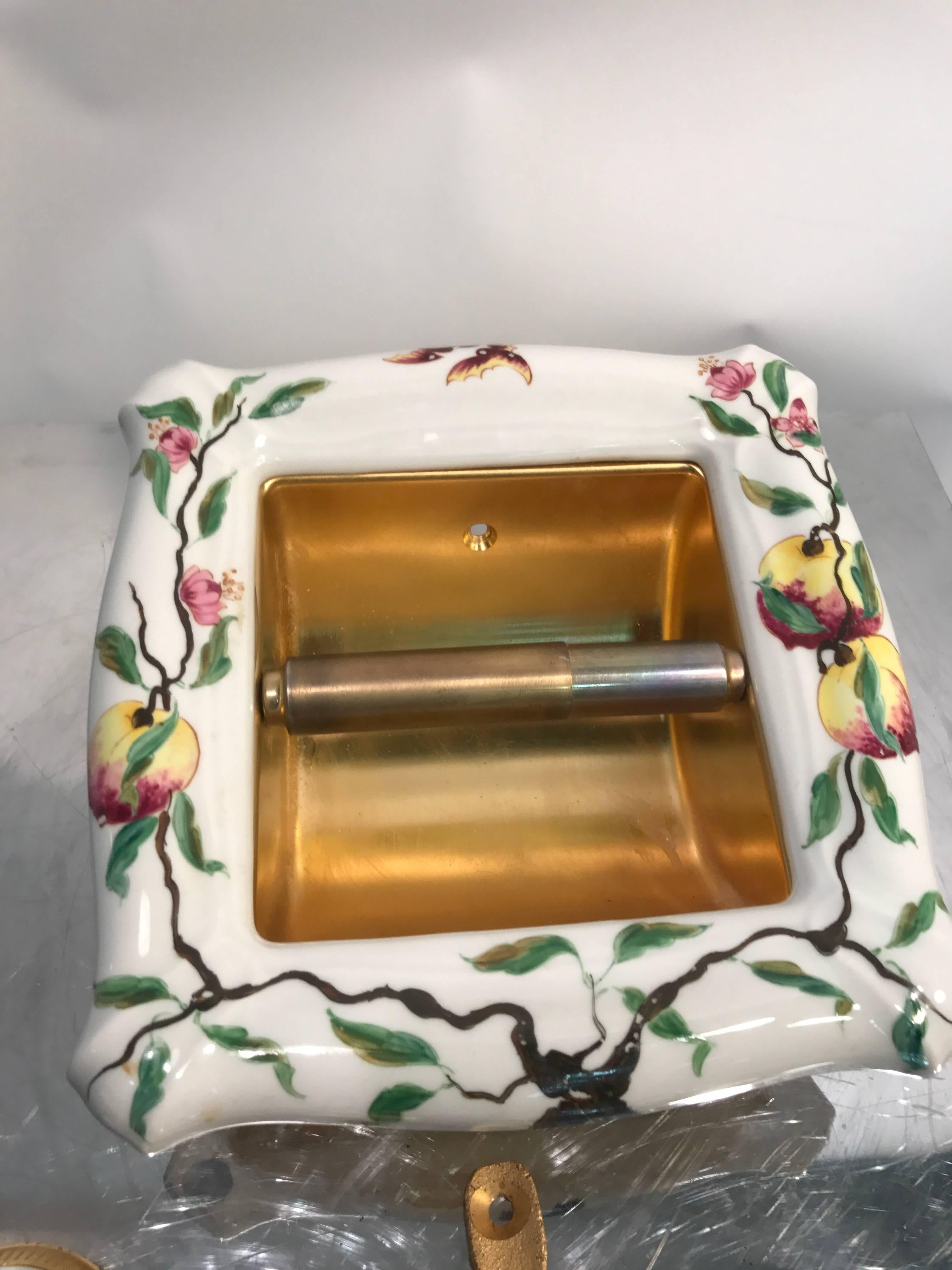 Exceptional Hand-Painted Porcelain & Gilt Bronze Sink with Bathroom Accessories 1