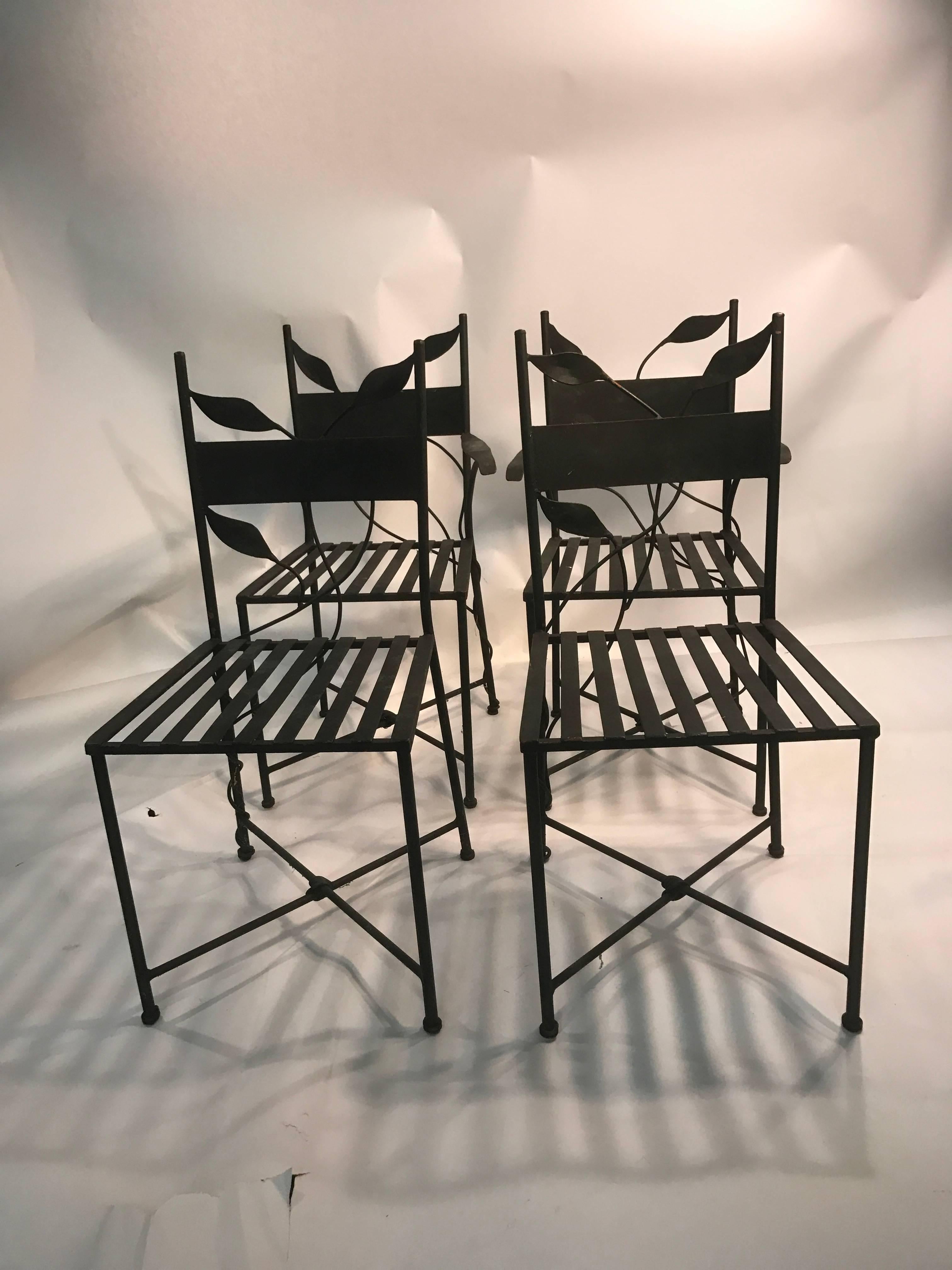 Mid-Century Modern Outstanding Set of Outdoor Iron Garden Chairs in the Manner of Claude Lalanne For Sale