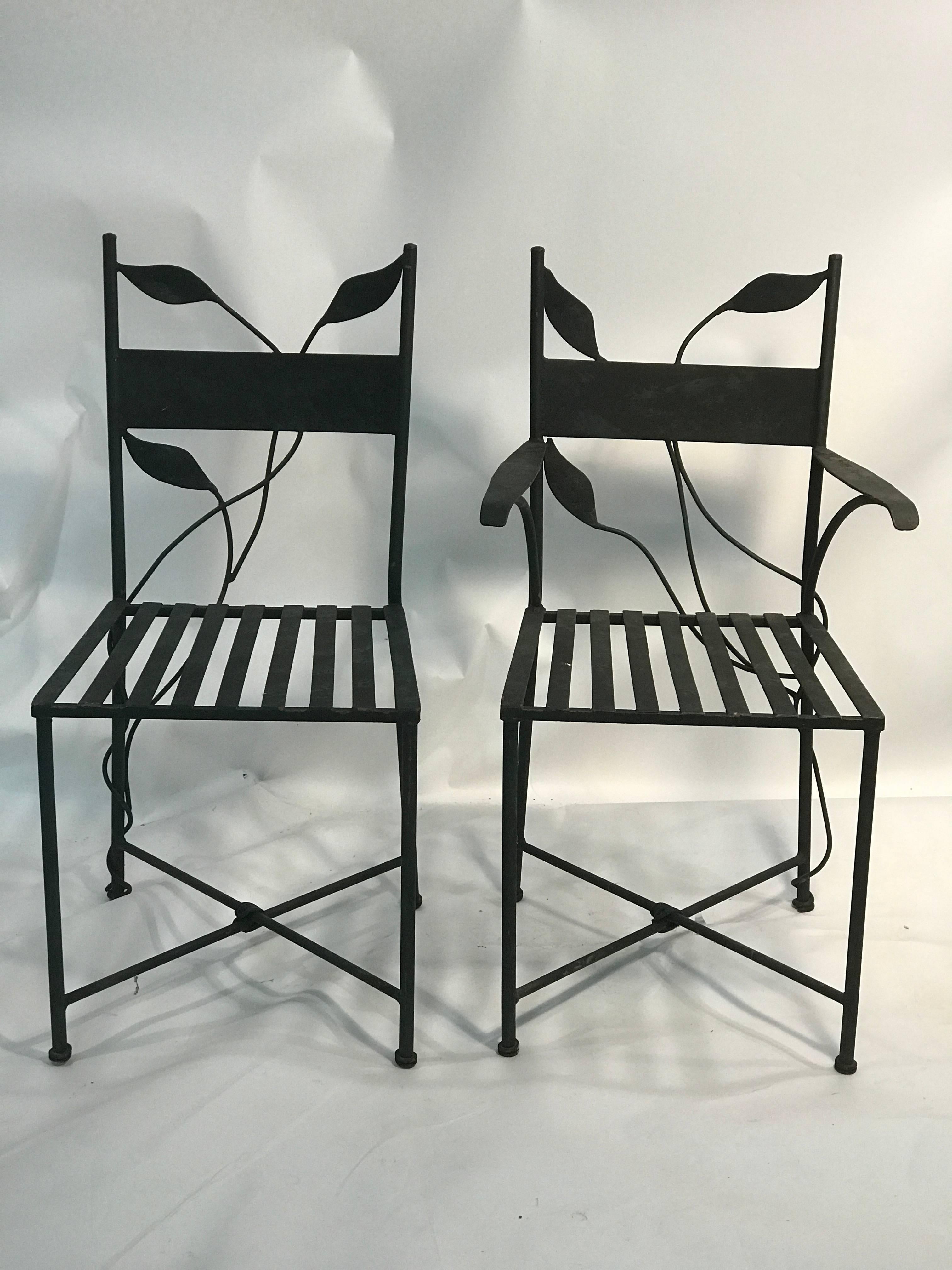 Outstanding Set of Outdoor Iron Garden Chairs in the Manner of Claude Lalanne In Good Condition For Sale In Mount Penn, PA