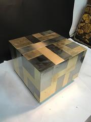 Unusual Cube-Shaped Brass and Chrome Patchwork Table by Paul Evans