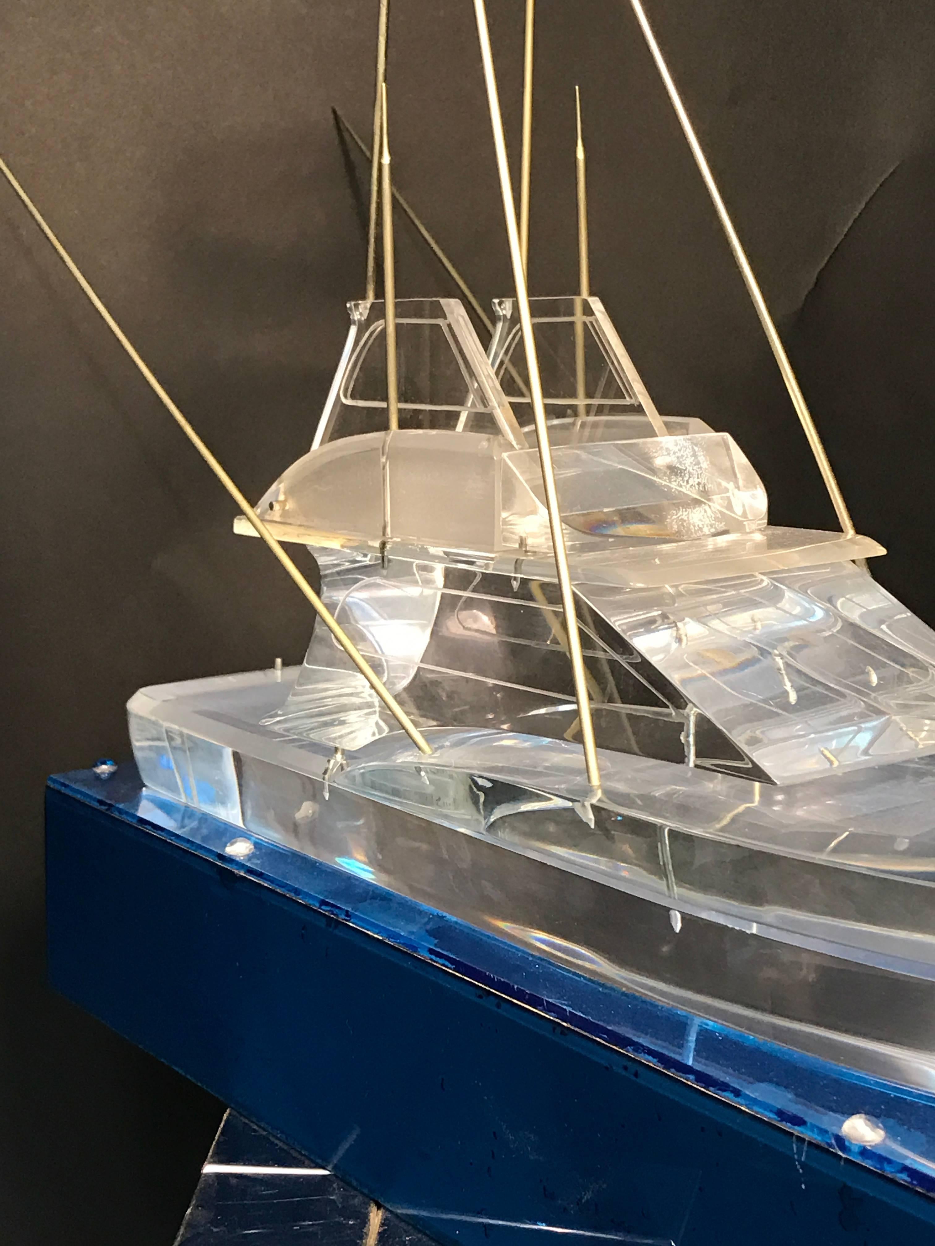 American Fabulous Lucite Yacht Sculpture with Beautiful Base For Sale