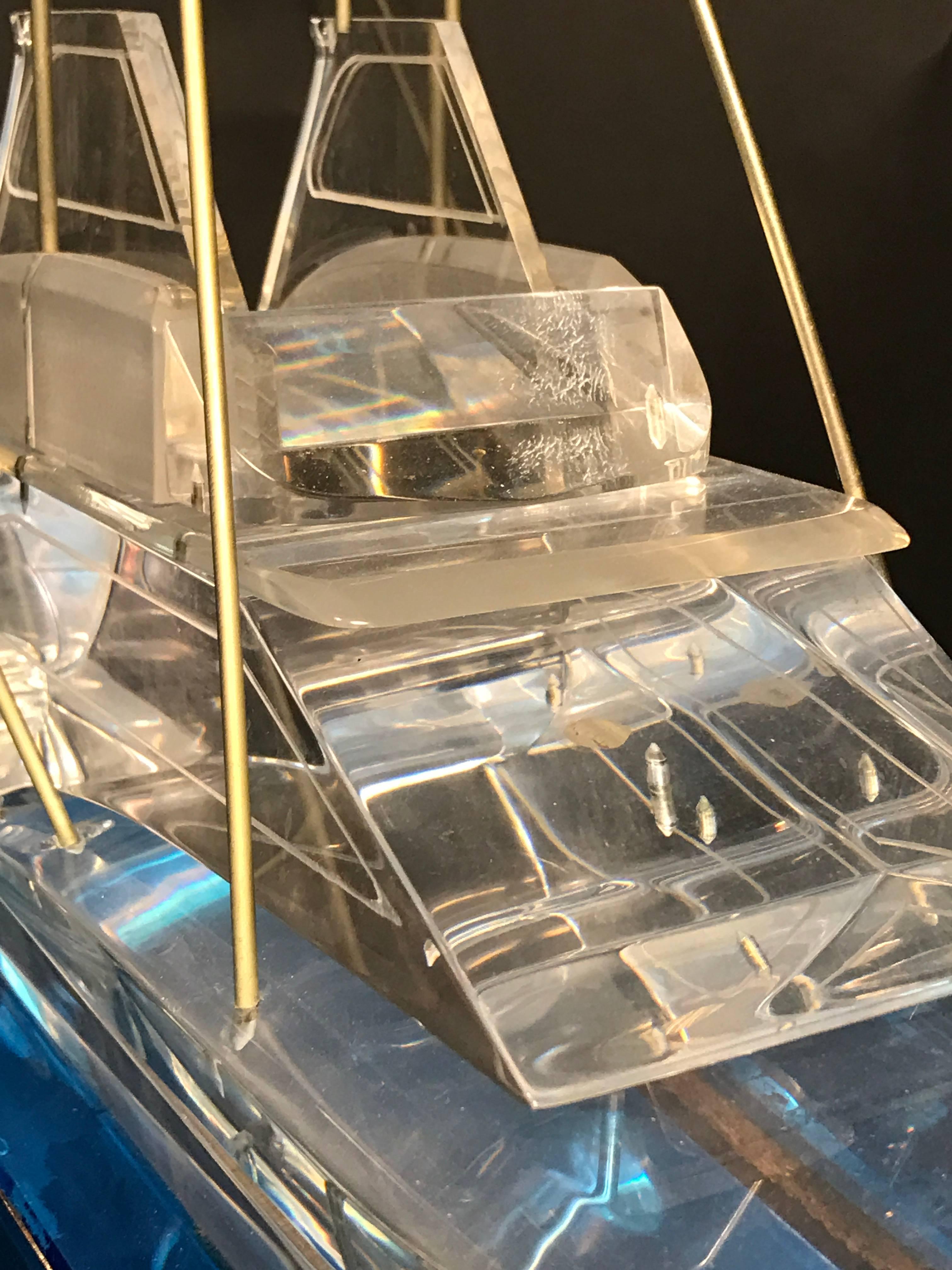 Fabulous Lucite Yacht Sculpture with Beautiful Base In Good Condition For Sale In Mount Penn, PA