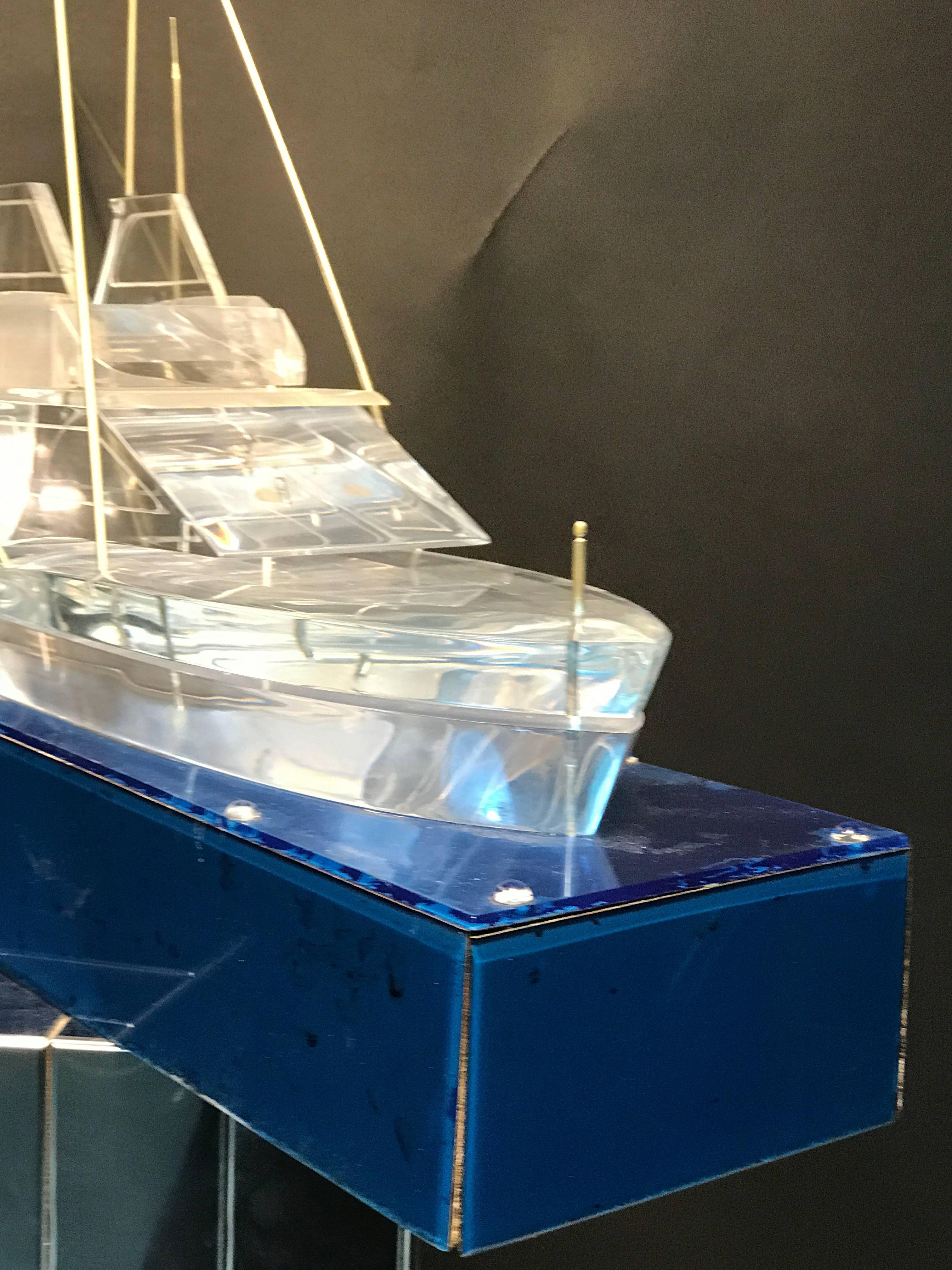Fabulous Lucite Yacht Sculpture with Beautiful Base For Sale 1