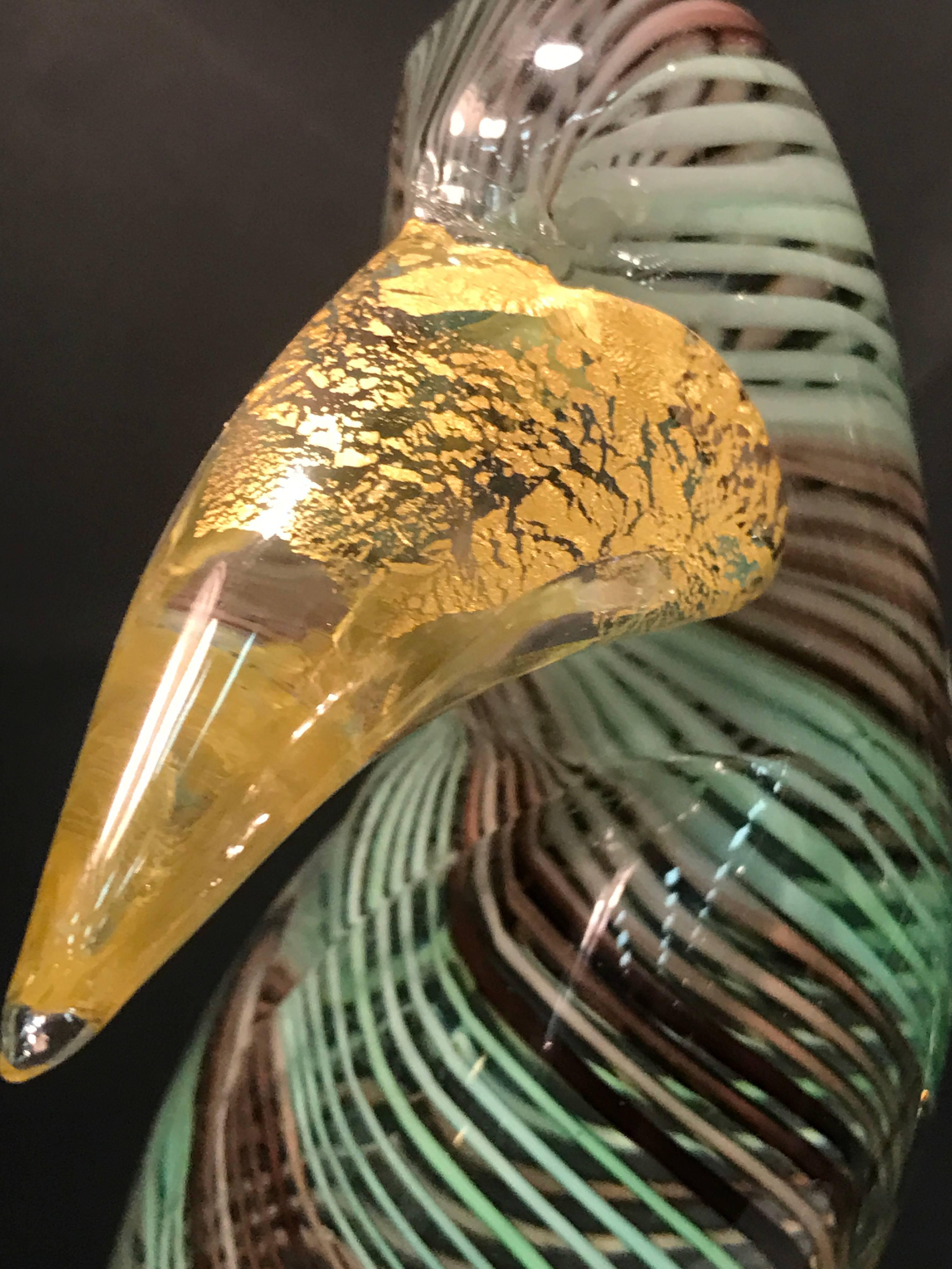 Italian Stunning Pair of Archimede Seguso Murano Glass Green Toucans For Sale