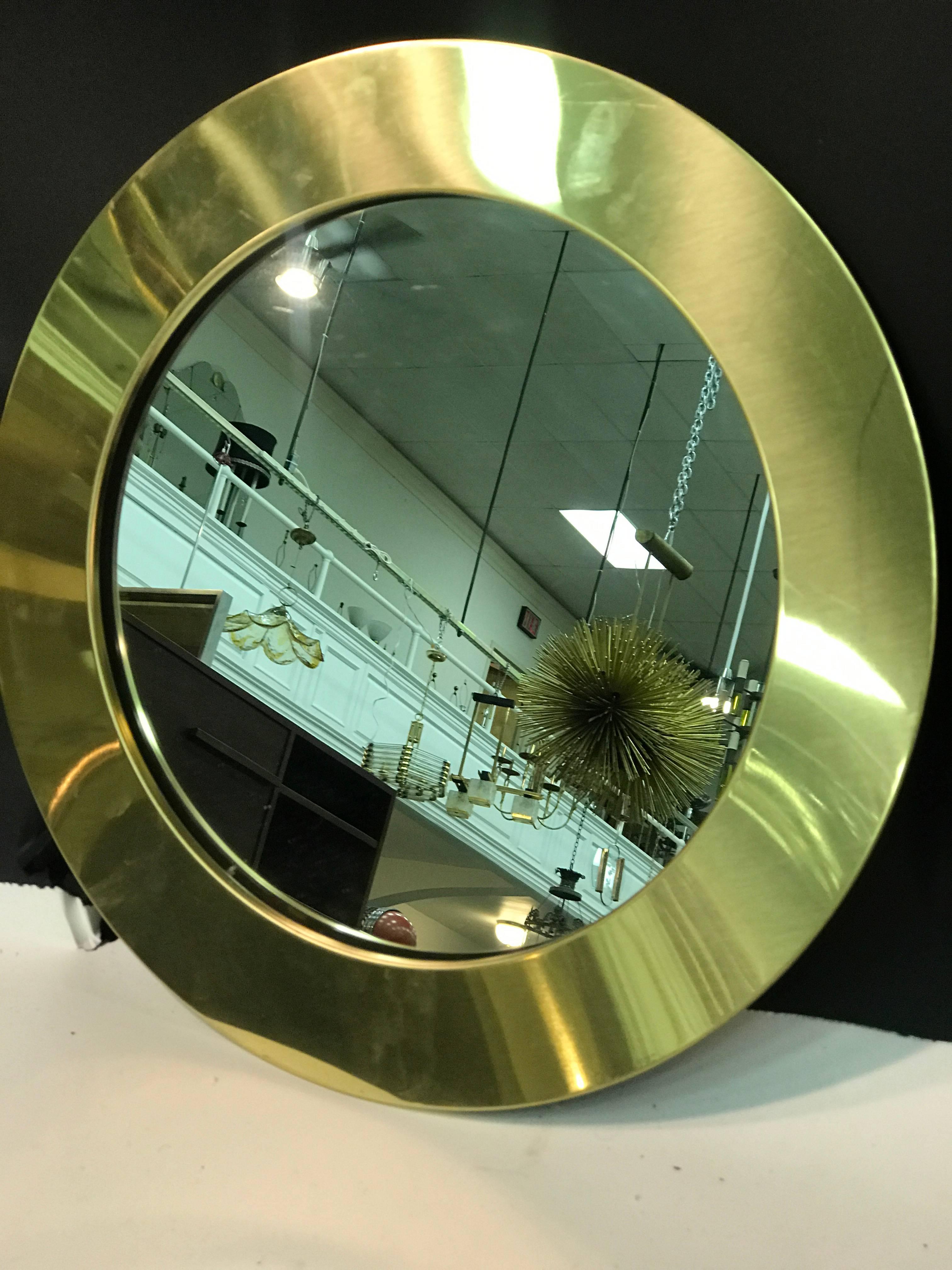 American Magnificent Set of Two Curtis Jere Circular Brass Wall Mirrors For Sale