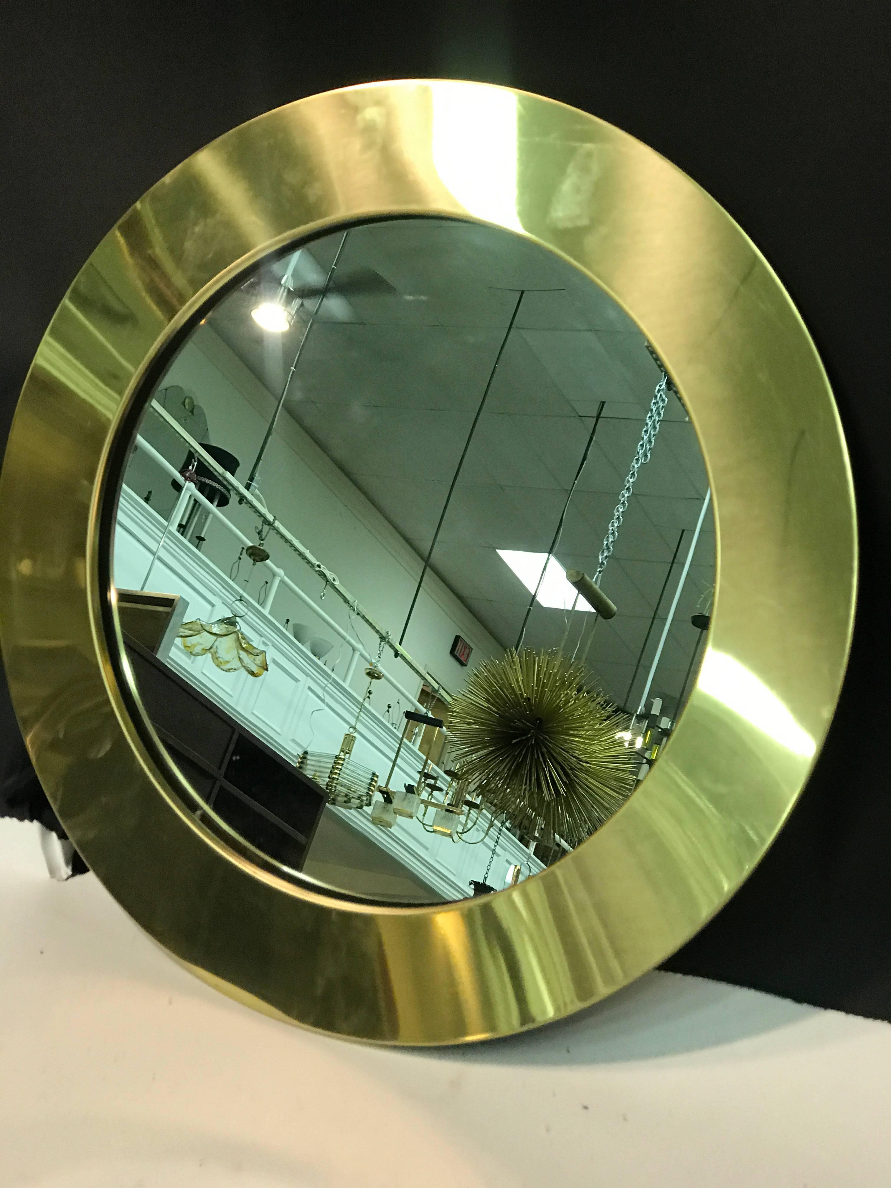 Modern Magnificent Set of Two Curtis Jere Circular Brass Wall Mirrors For Sale