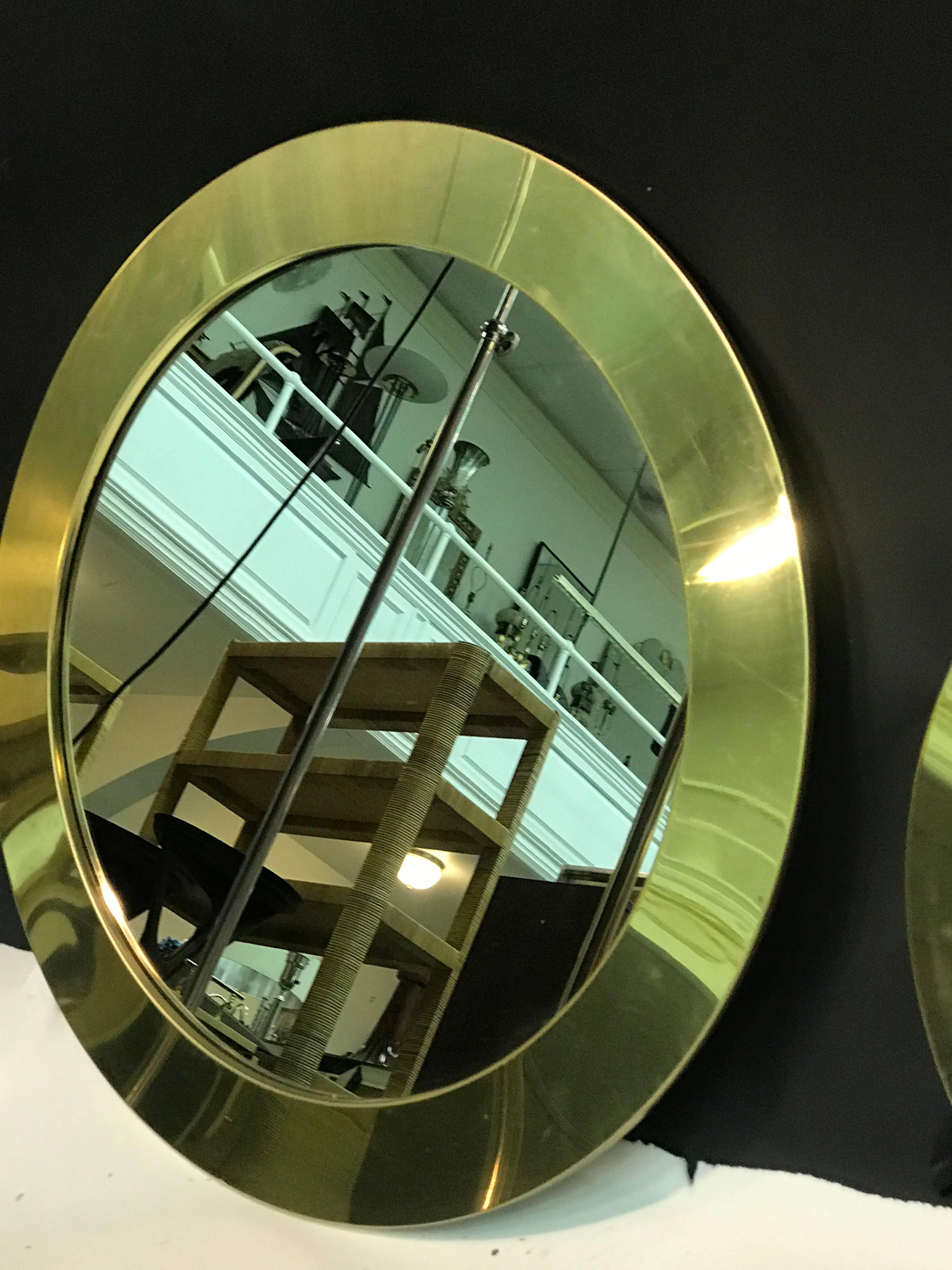 Magnificent Set of Two Curtis Jere Circular Brass Wall Mirrors For Sale 1