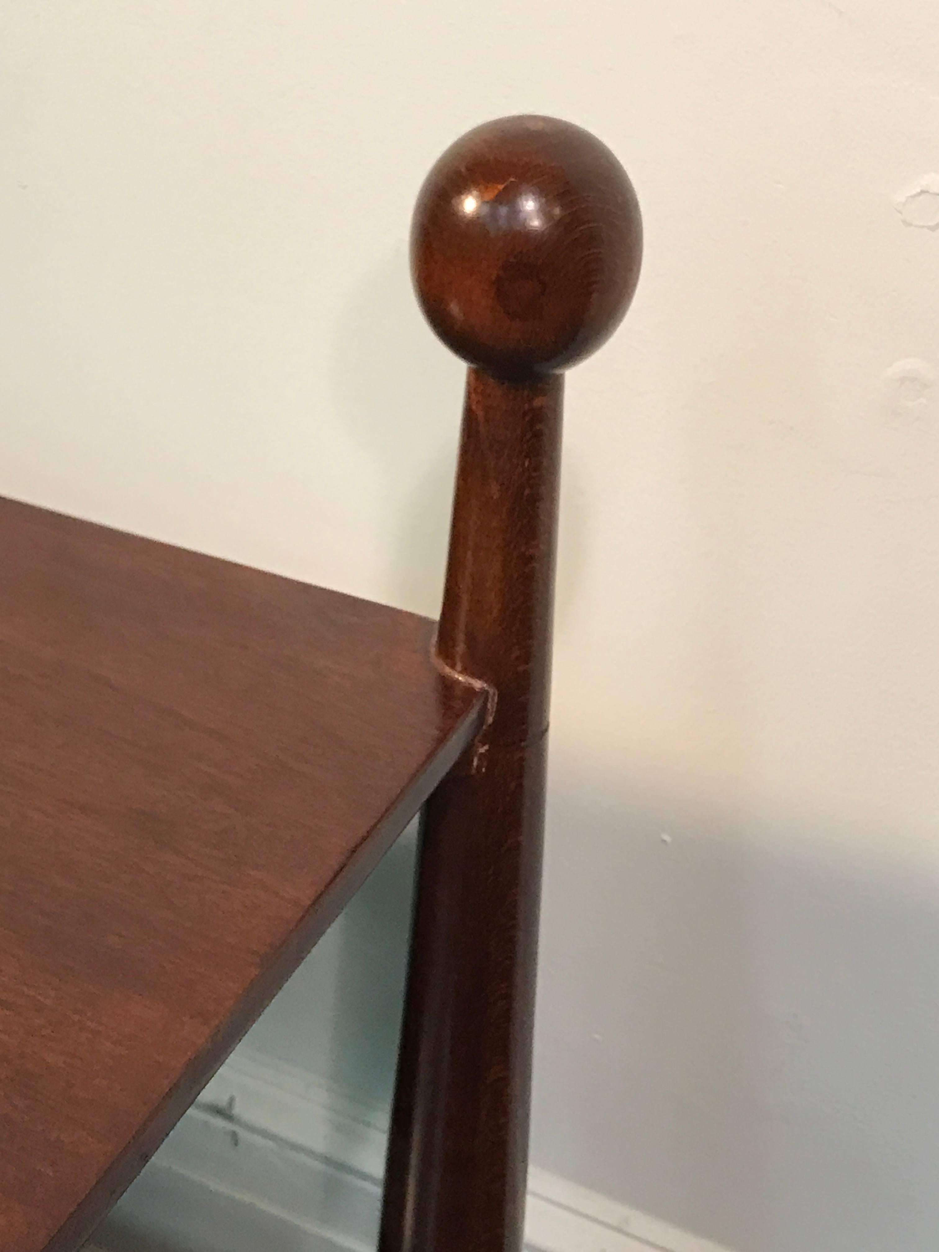 Mahogany Unusual Two-Tier Console Table with Ball Accents in the Manner of Jean Royère For Sale