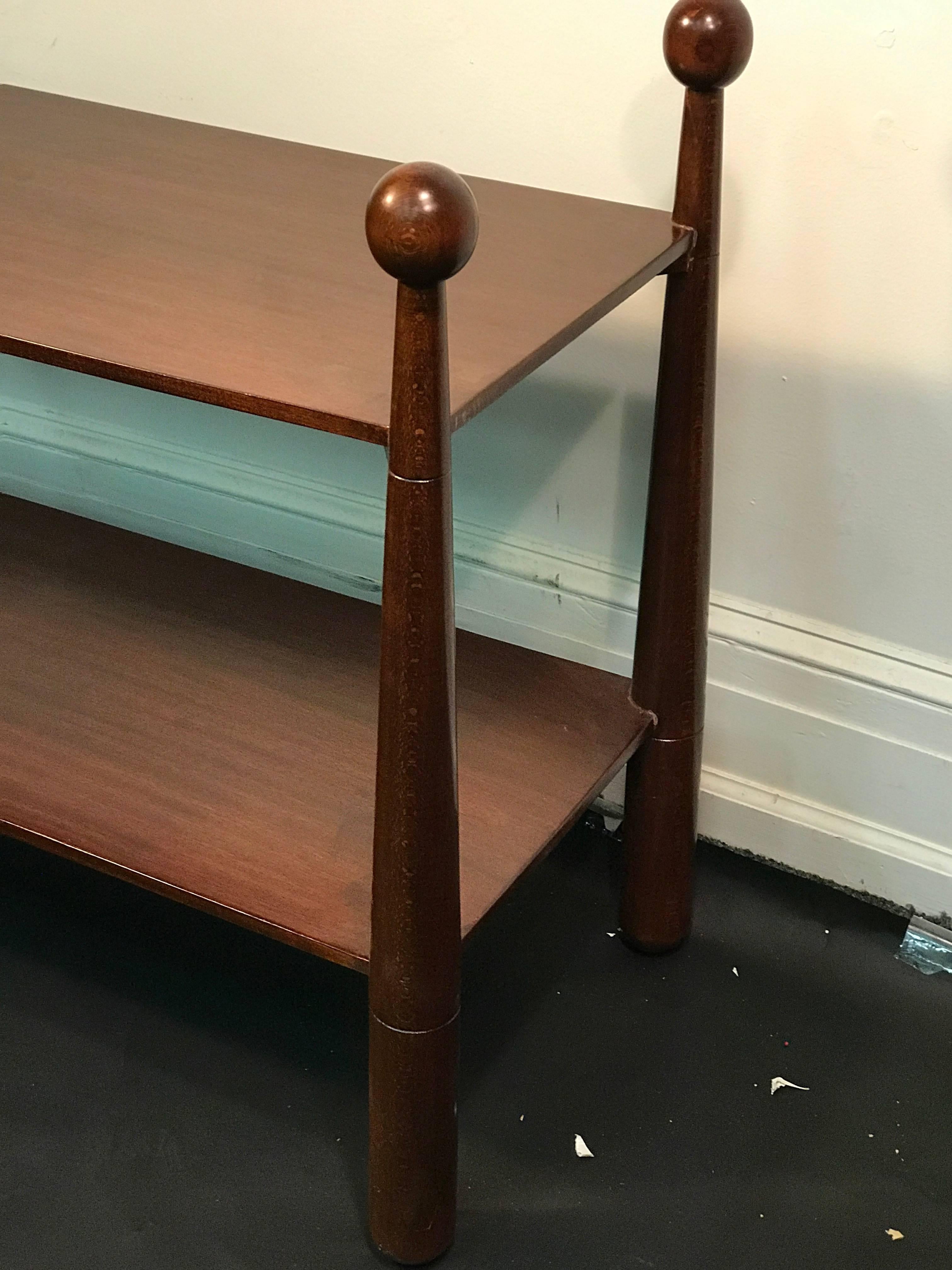 Italian Unusual Two-Tier Console Table with Ball Accents in the Manner of Jean Royère For Sale